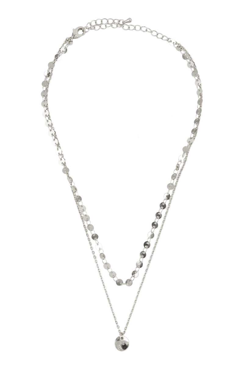 Disc Chain and Charm Two Layer Necklace