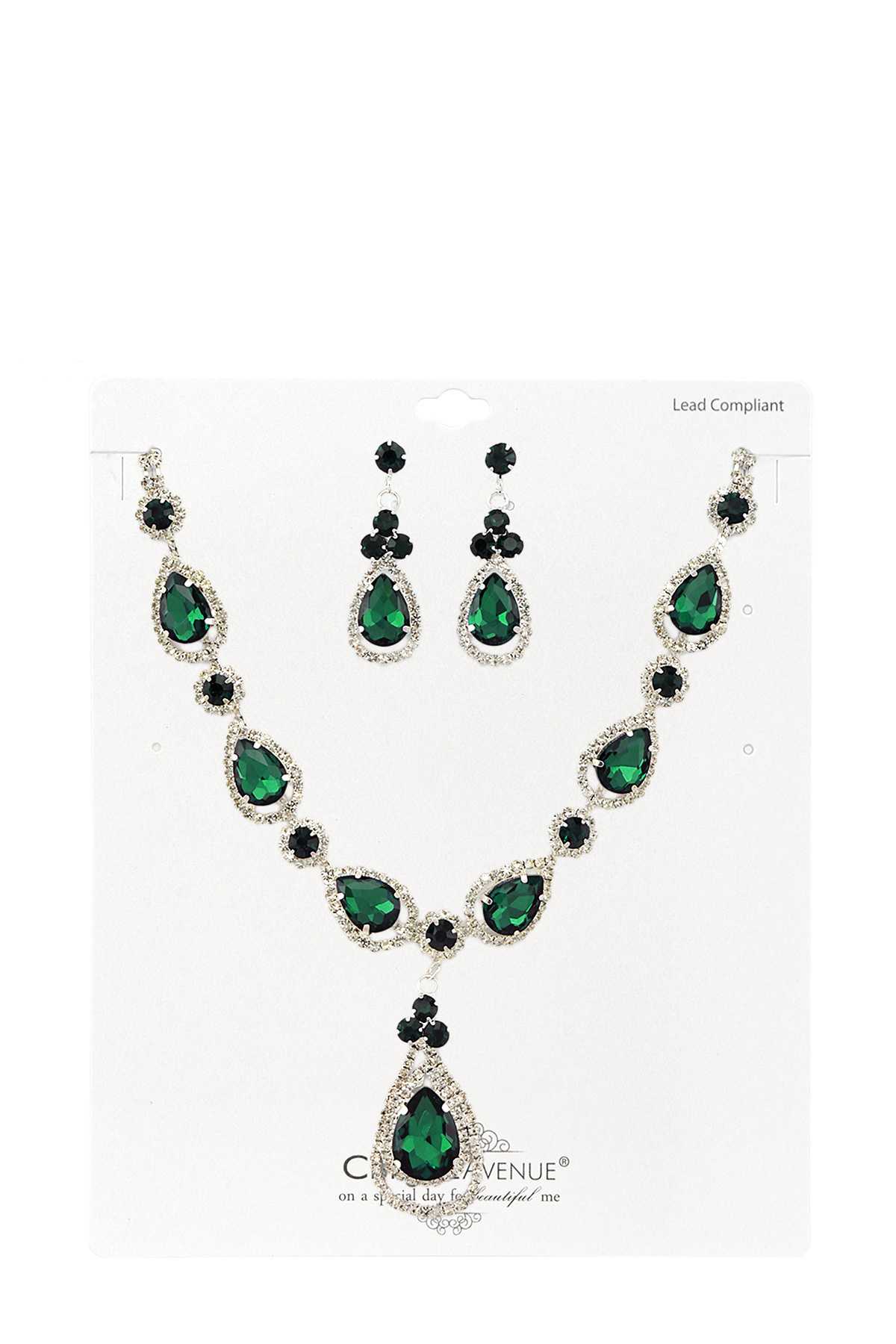 Rhinestone Crystal Floral Teardrop Necklace Set