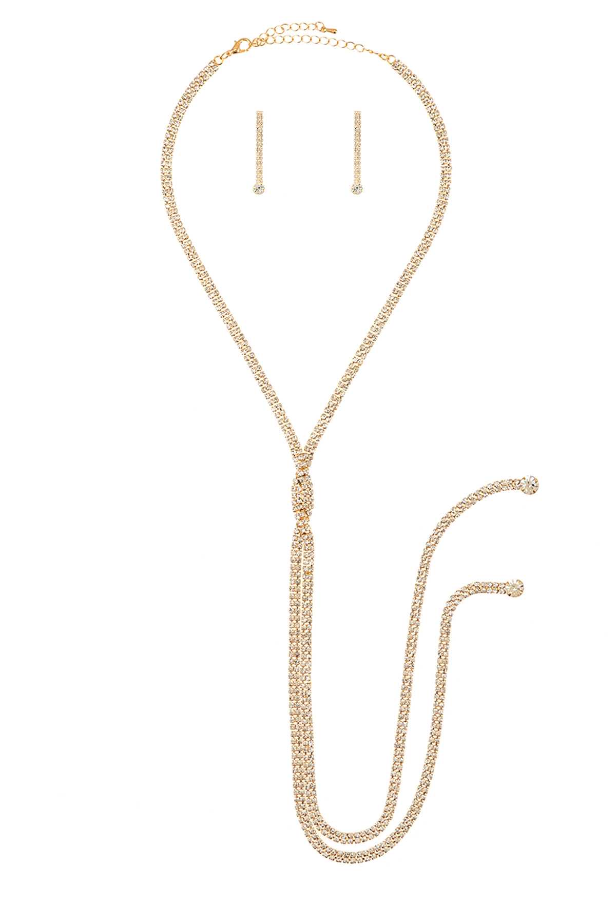 Rhinestone Braided Long Necklace Set