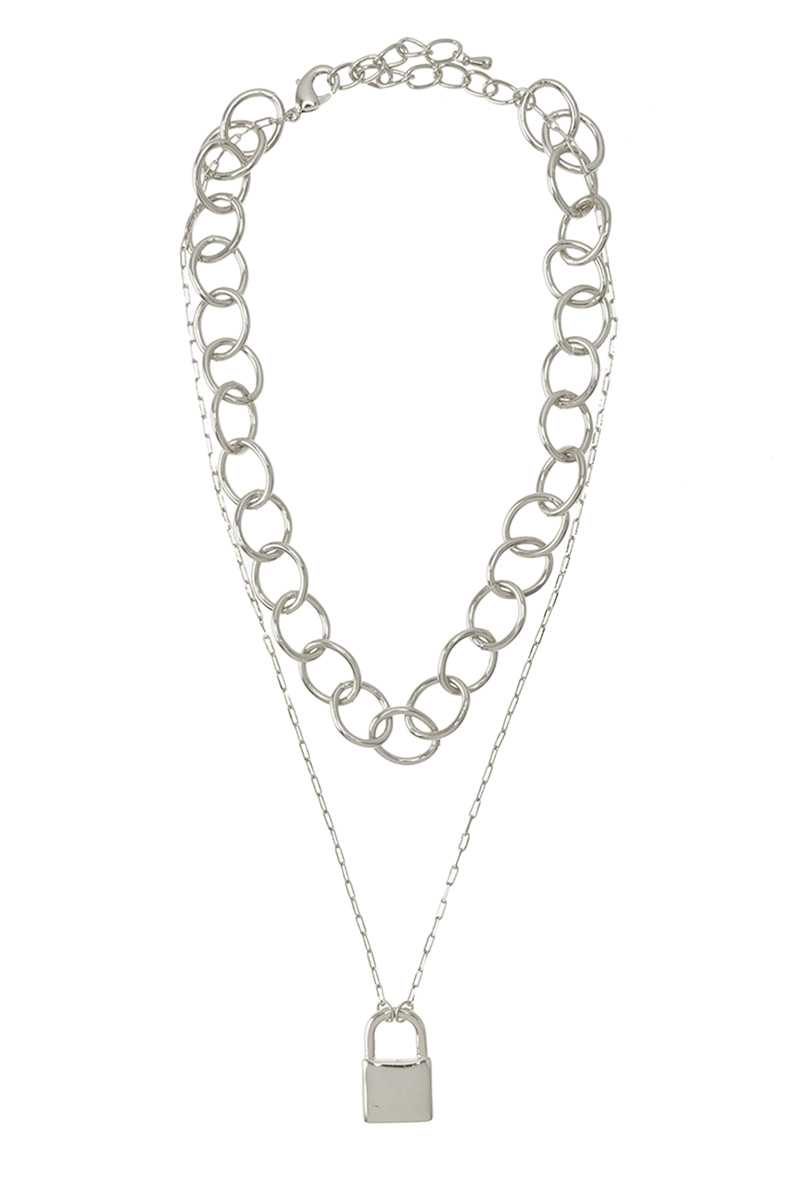 Round Link Chain with Padlock Pendant Necklace
