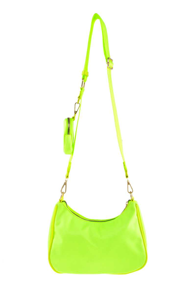 U Shaped Nylon Shoulder Bag with Pouch Attached
