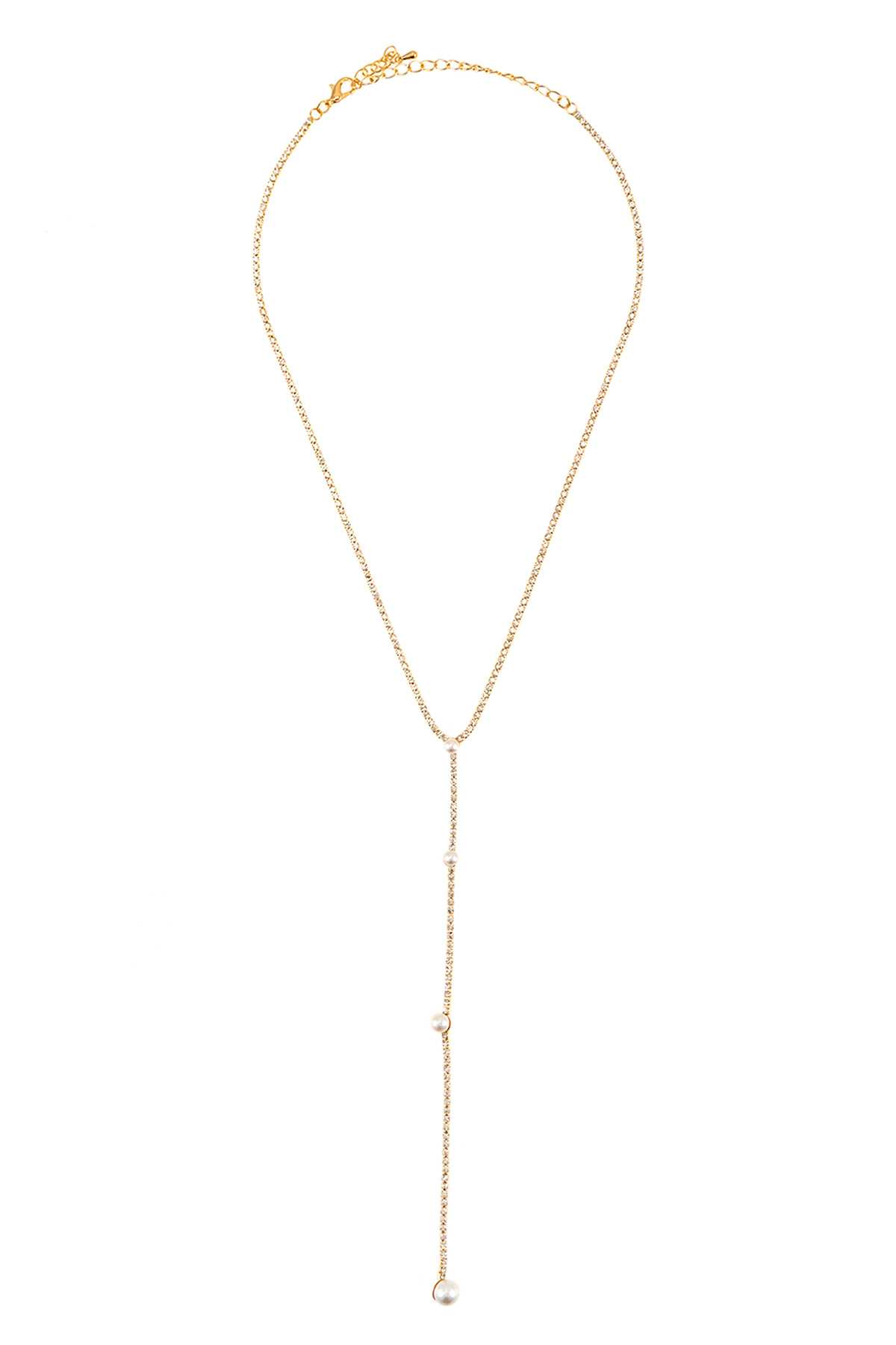 Pearl and Rhinestone Drop Lariat Necklace