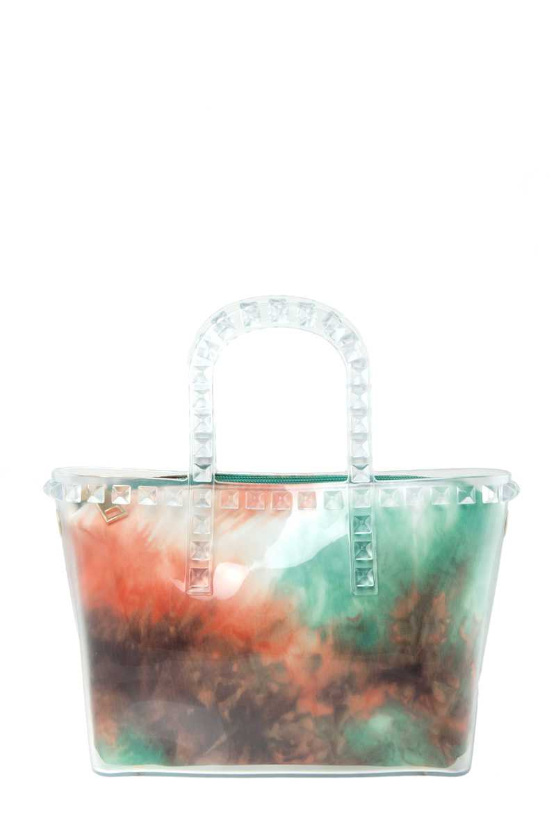 Clear Top Handle Bag with Tie Dye Pouch