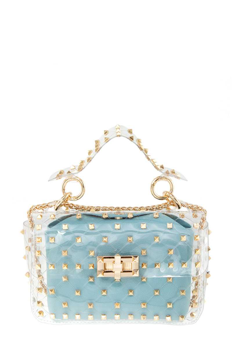 STUDDED TRANSPARENT CROSSBODY BAG WITH POUCH