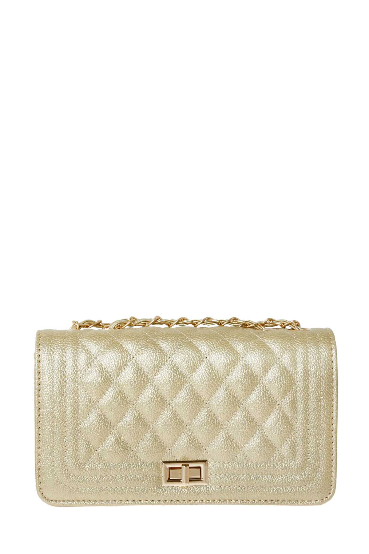 Diamond Quilted Faux Leather Shoulder Bag