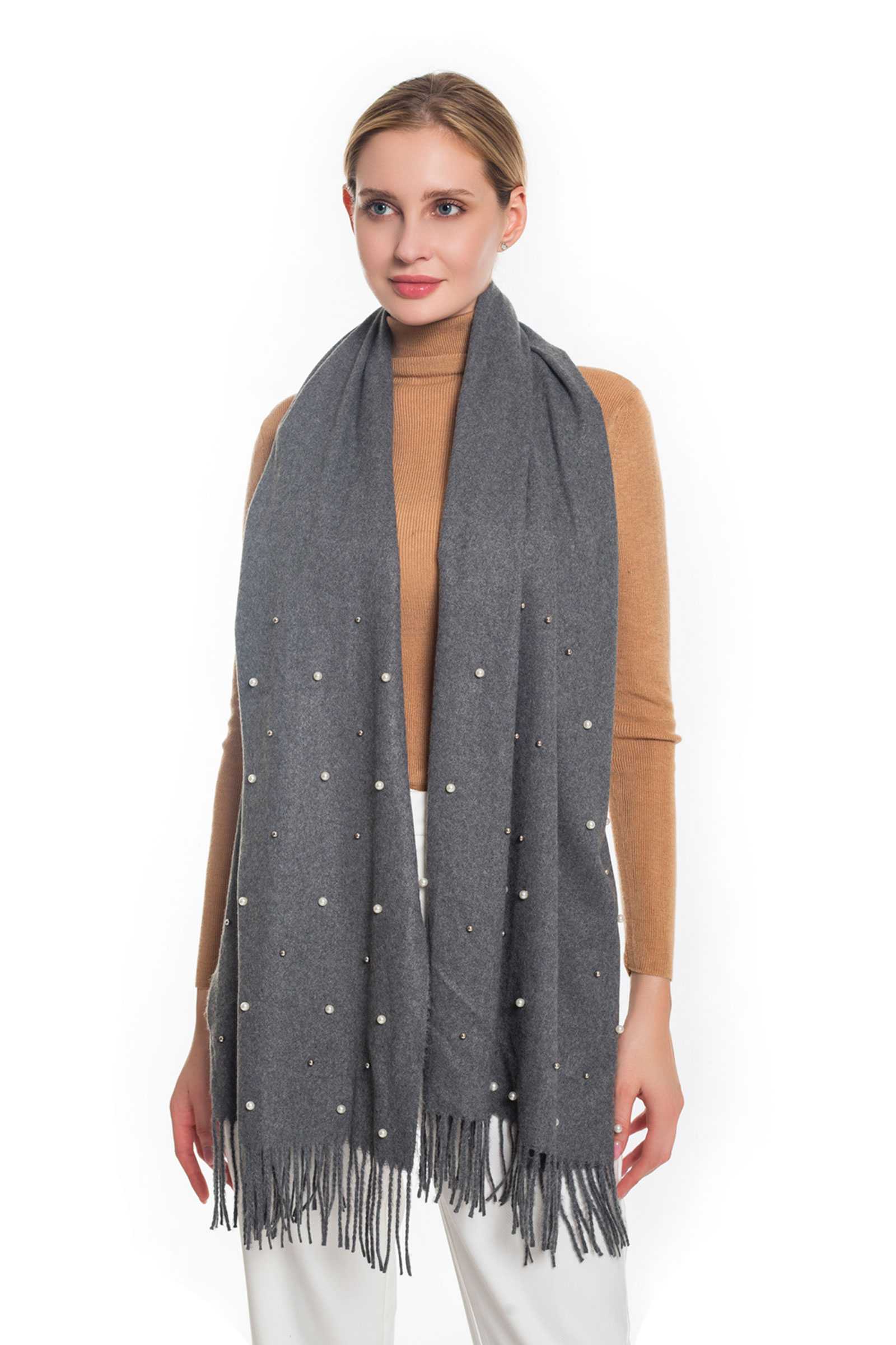 SOFT TEXTURE PEARL DECORATED SOLID SCARF