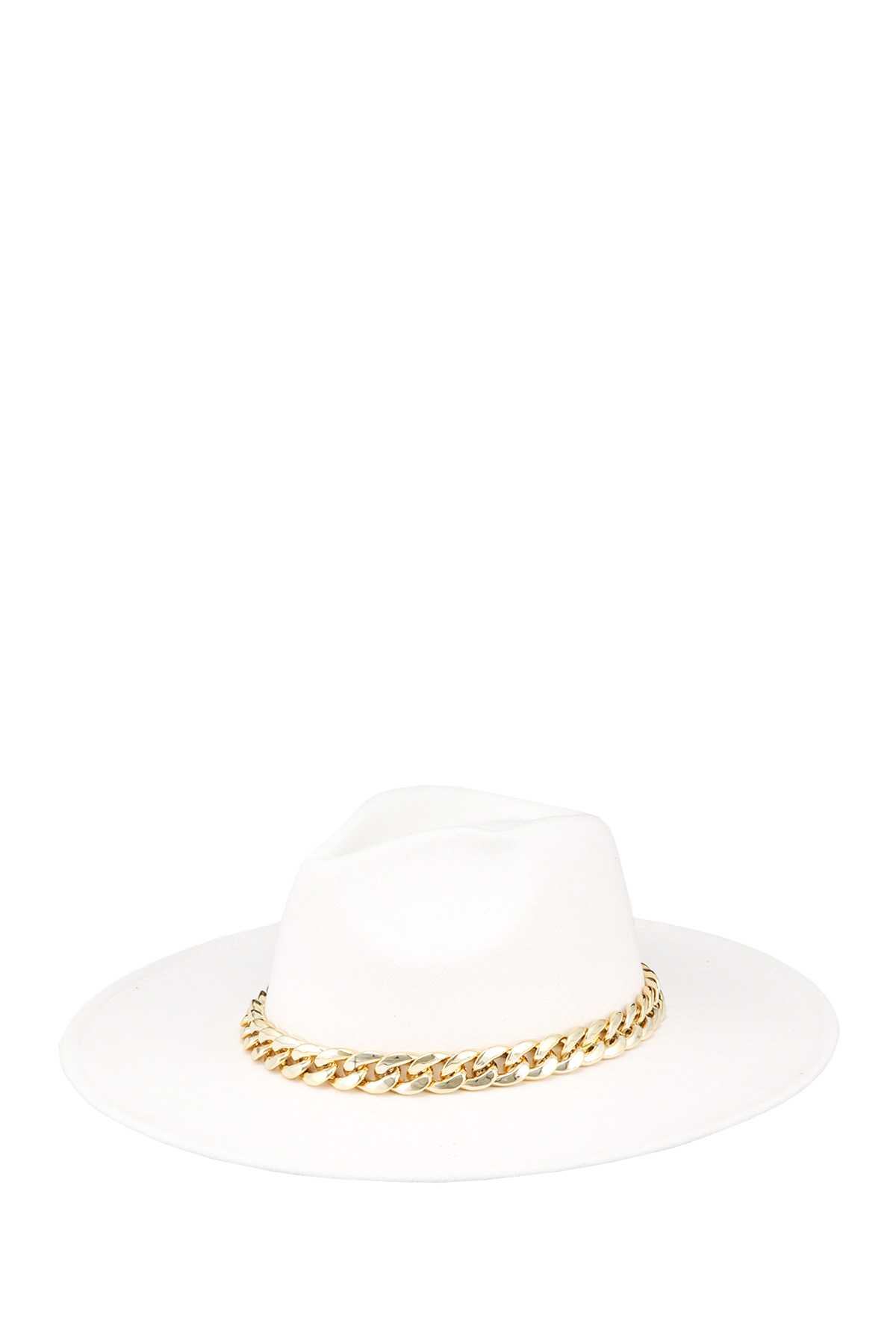 Two Tone Fedora Hat with Big Chain Accent
