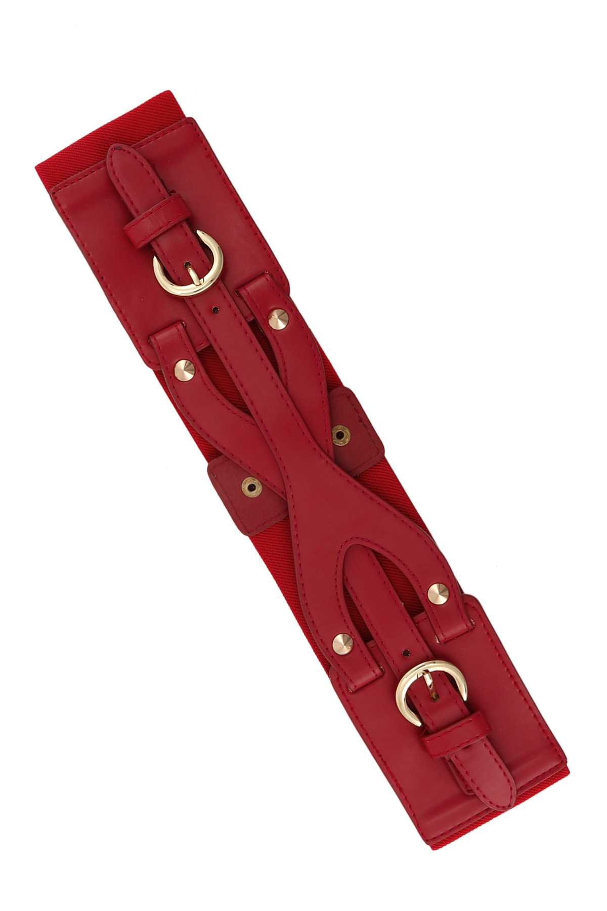Intersecting Strap Faux Leather Stretch Belt
