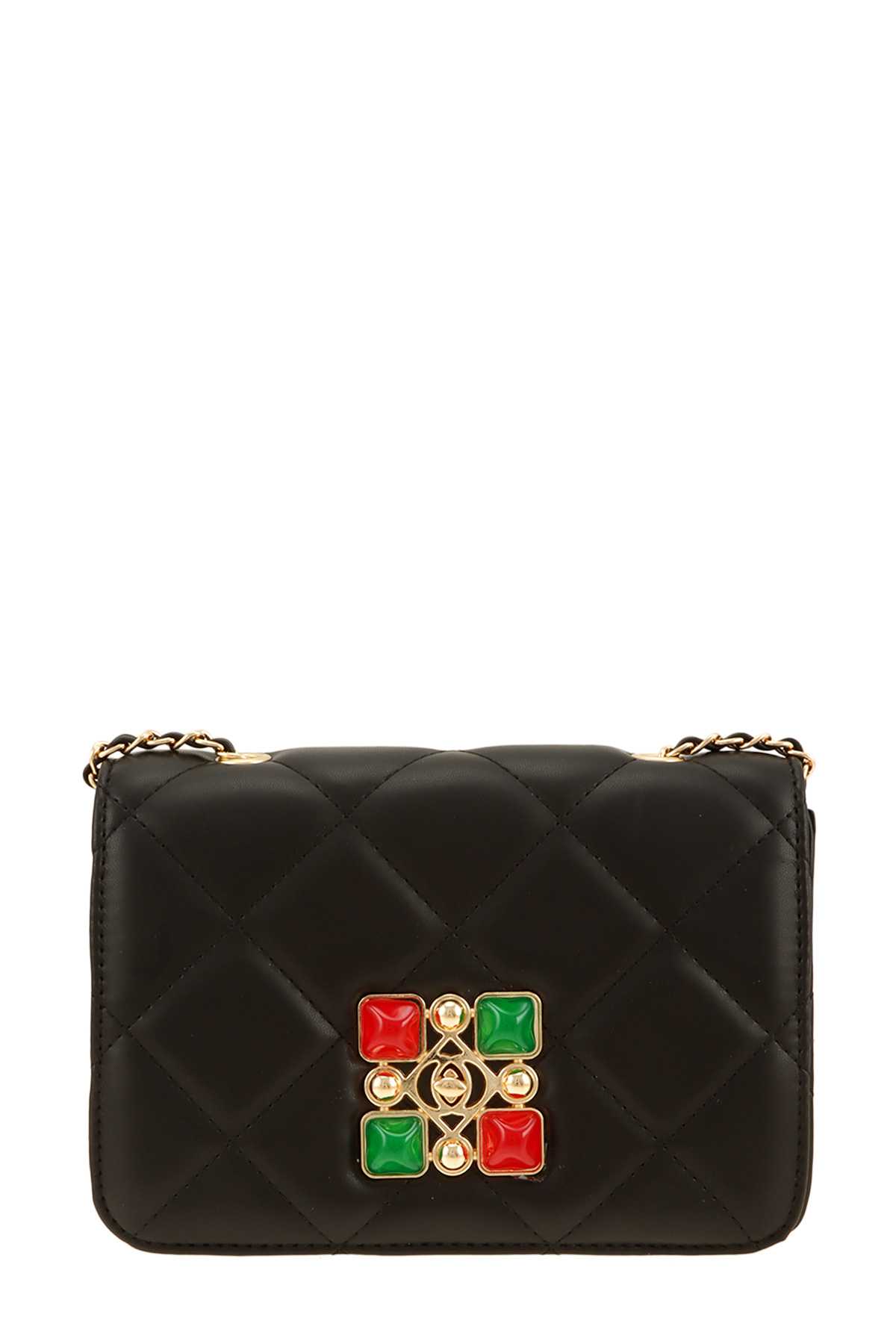 Diamond Quilted Rectangle Shape with Colorful Crystal Accent Bag
