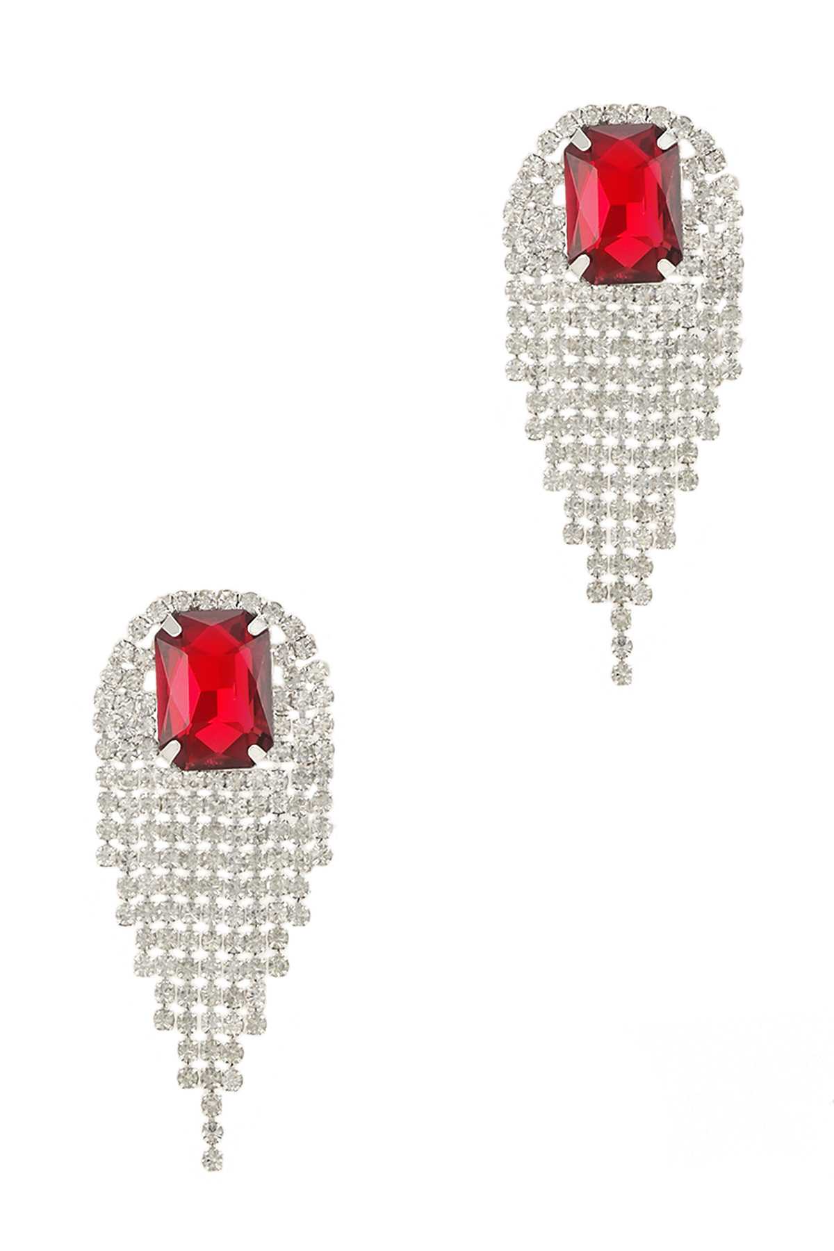 Square Stone Accent with Rhinestone Fringe Earring