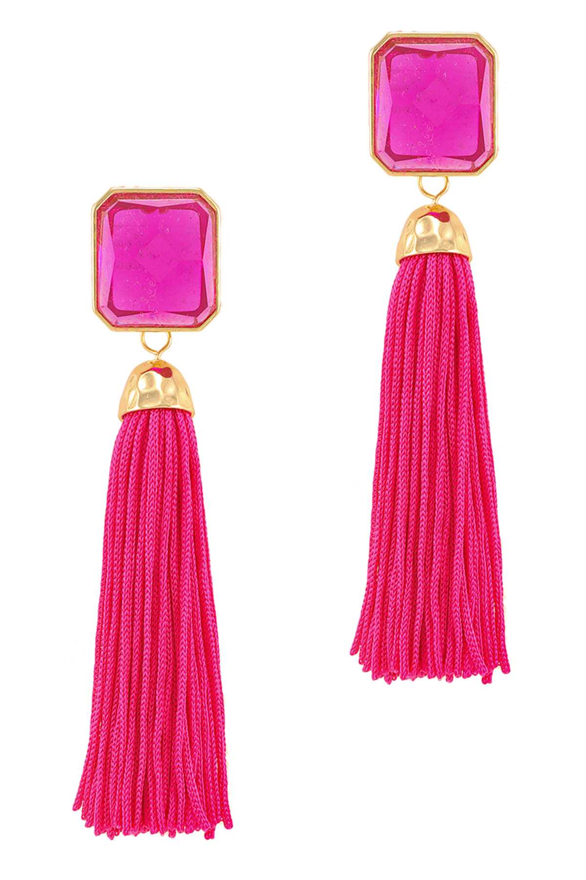 Square Crystal with Dangle Tassel Earring