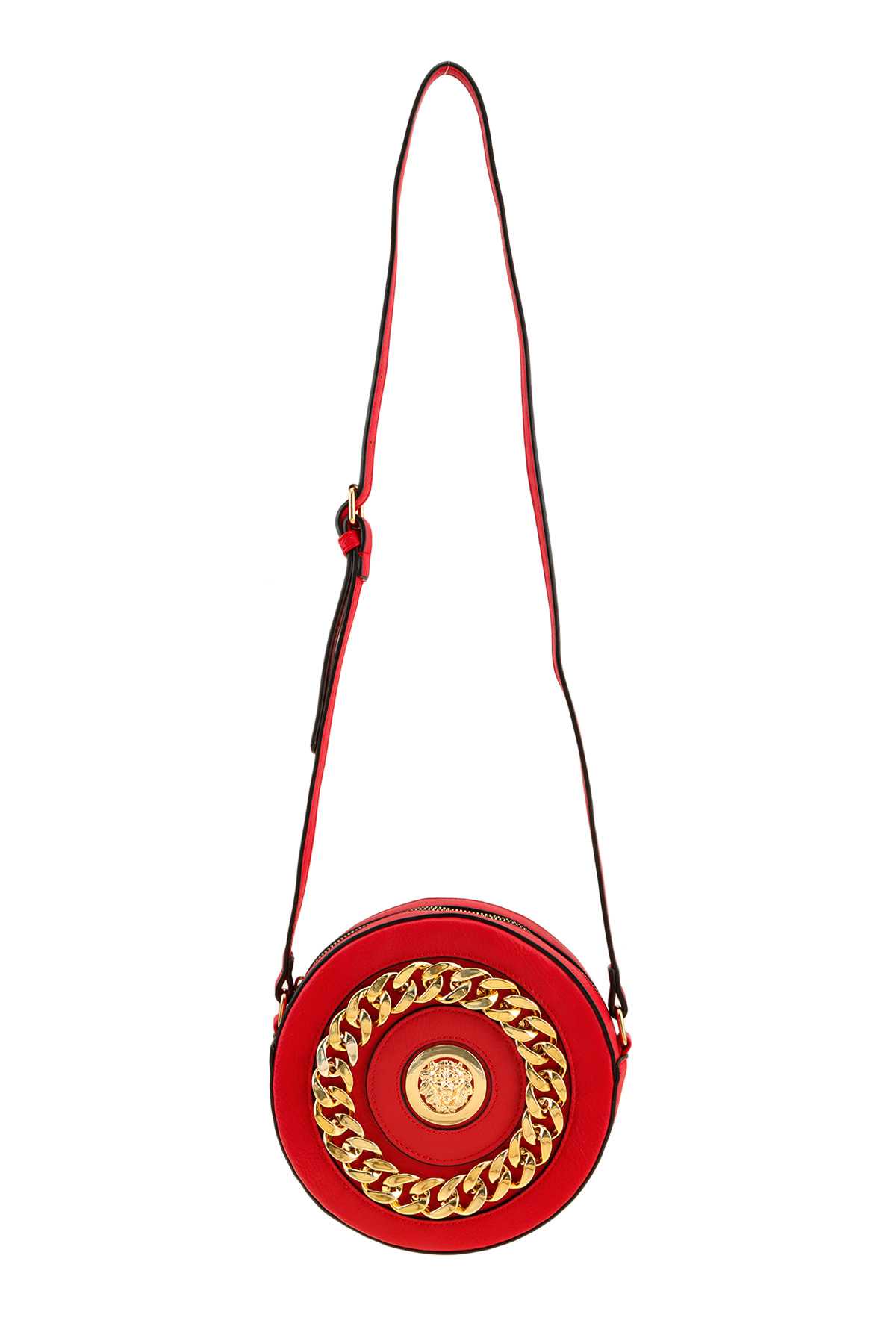 Lion and Chain Accent Round Crossbody Bag