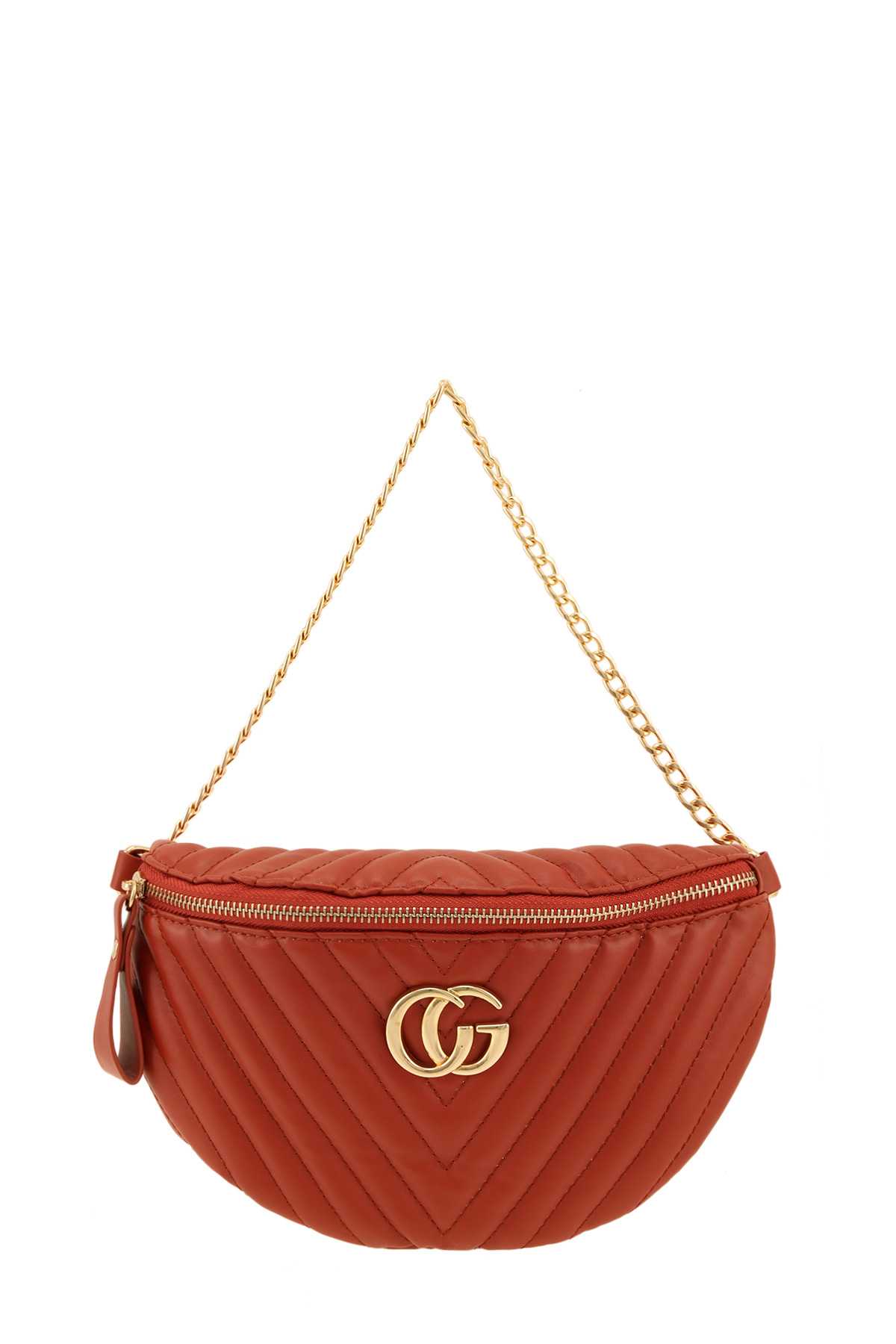 Gold Accent Chevron Quilted Fanny Pack