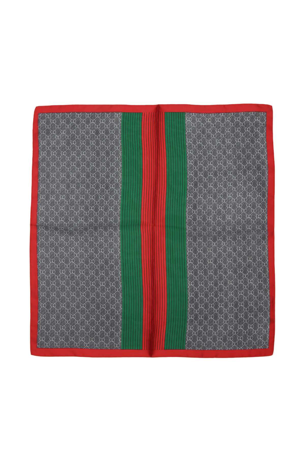Green and Red Stripe Printed Square Scarf
