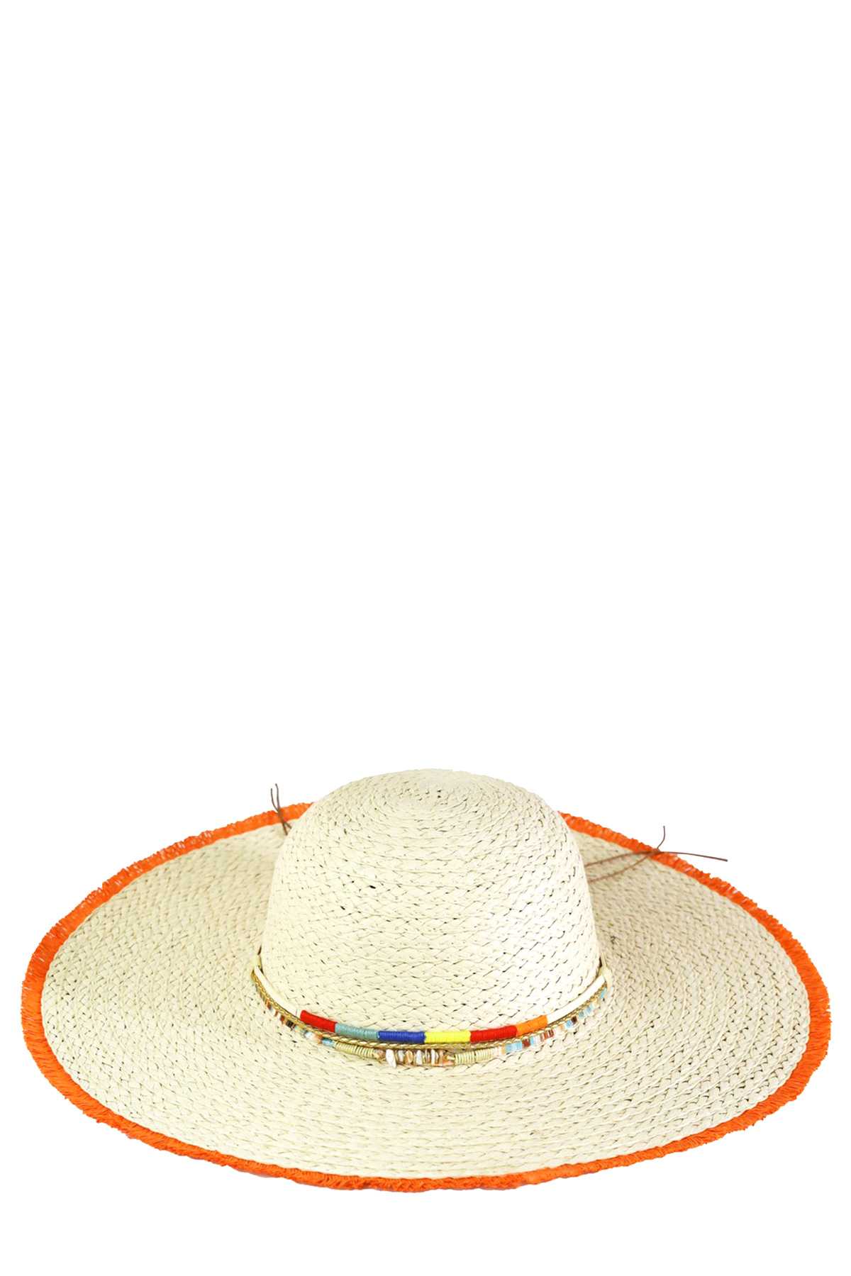 Colored Frayed Floppy Straw Hat With Multi Band