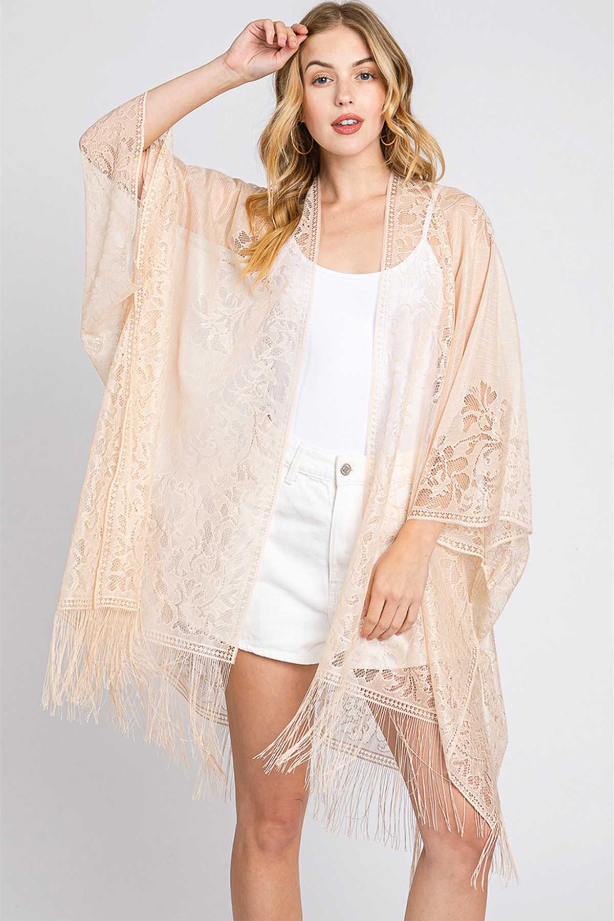 Floral Lace Kimono With Tassel