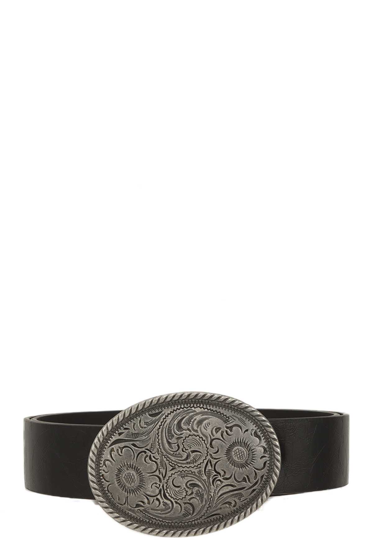 Metal Round and Flower Buckle Pu Leather Belt