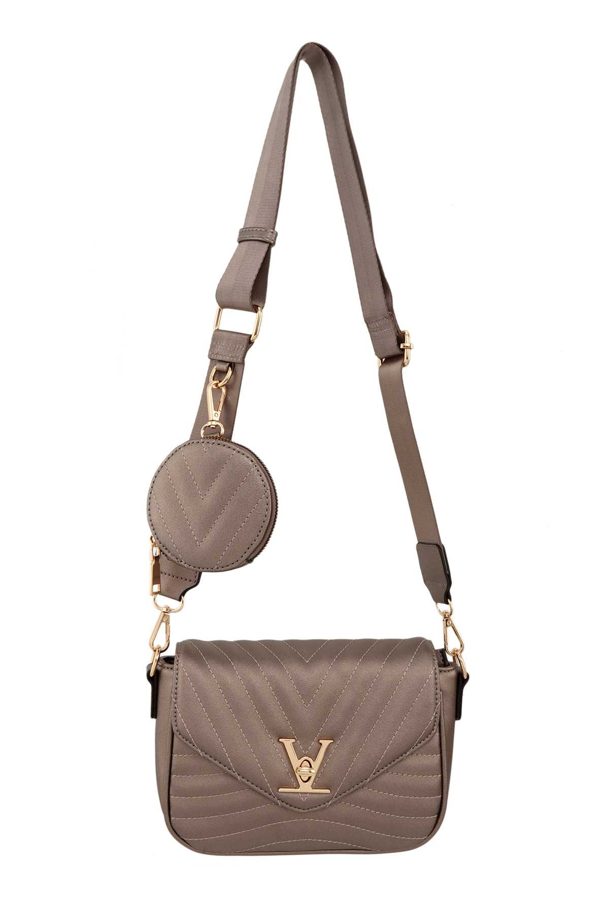 Chevron Quilted Square V Buckle Bag