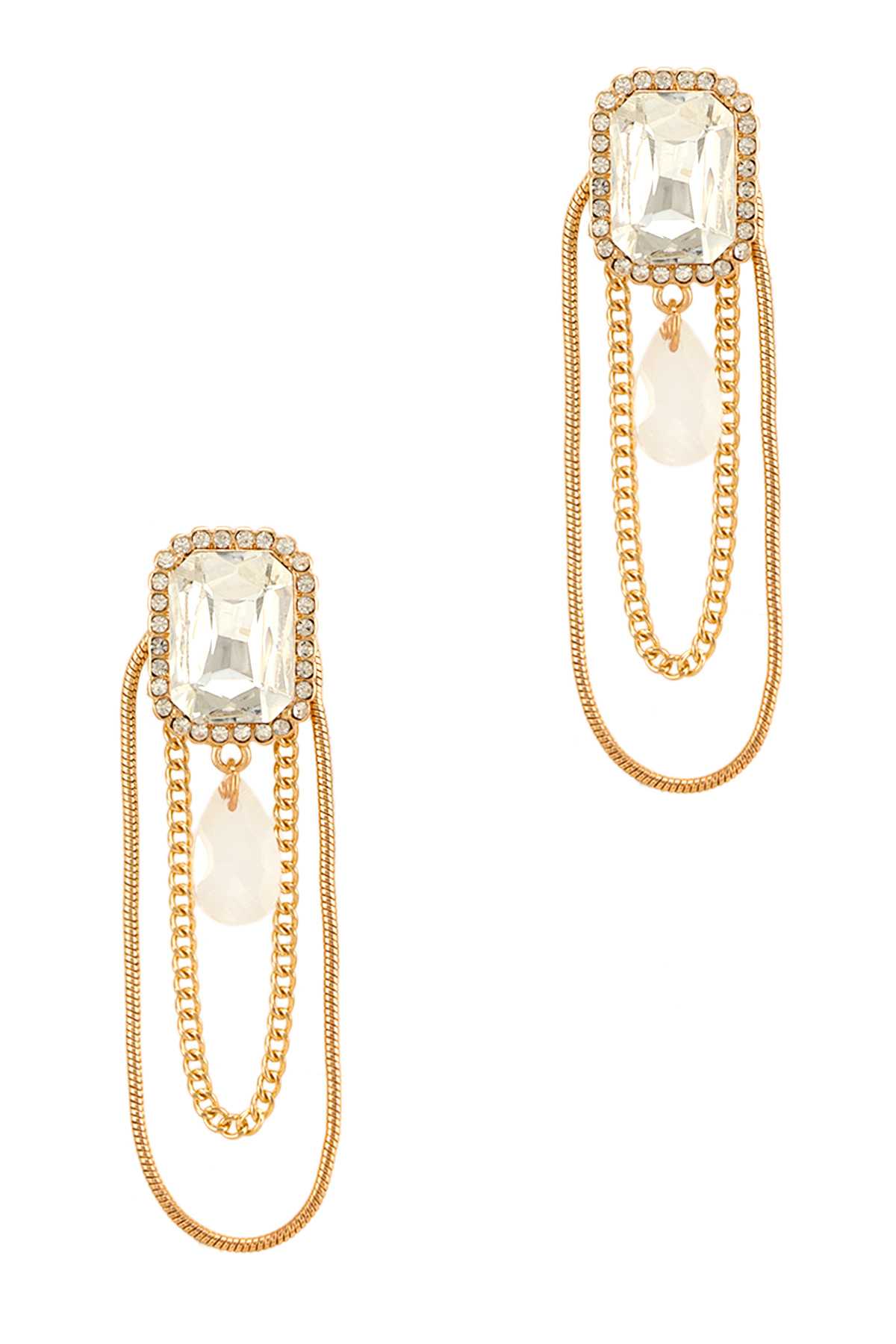 Rectangle Crystal Accent with Drop Chain Earring