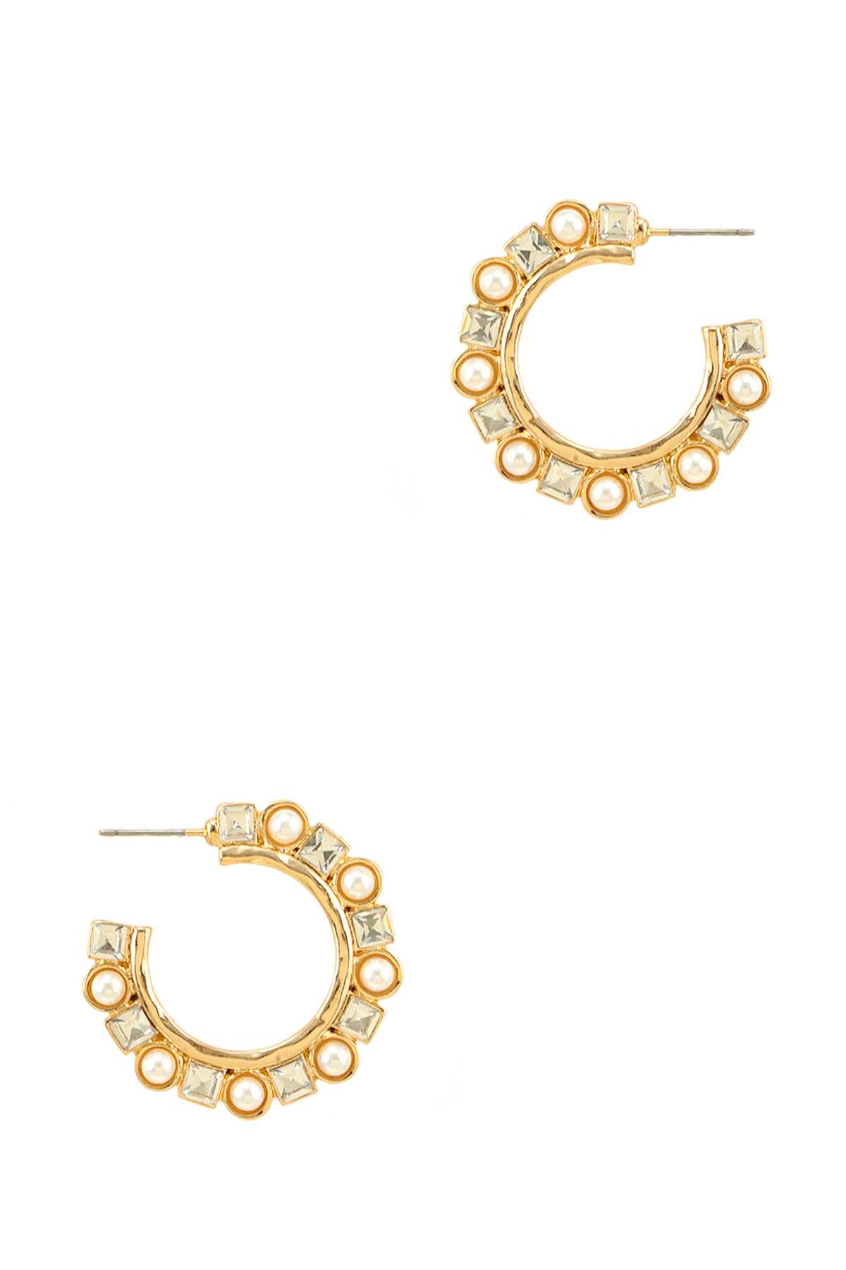 Pearl and Stone Decorated Open Hoop Earring