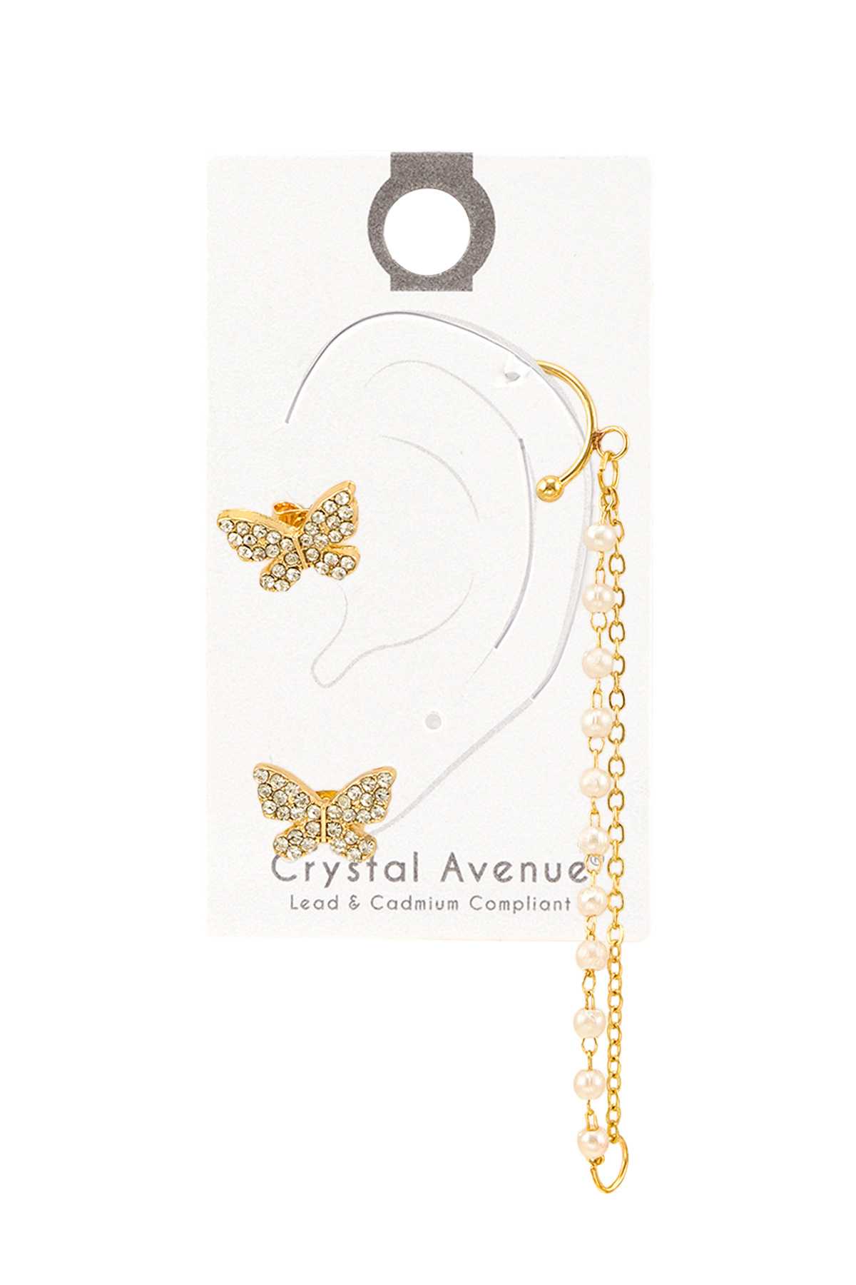 Two Butterflies And Chain Drop Ear Cuff Set