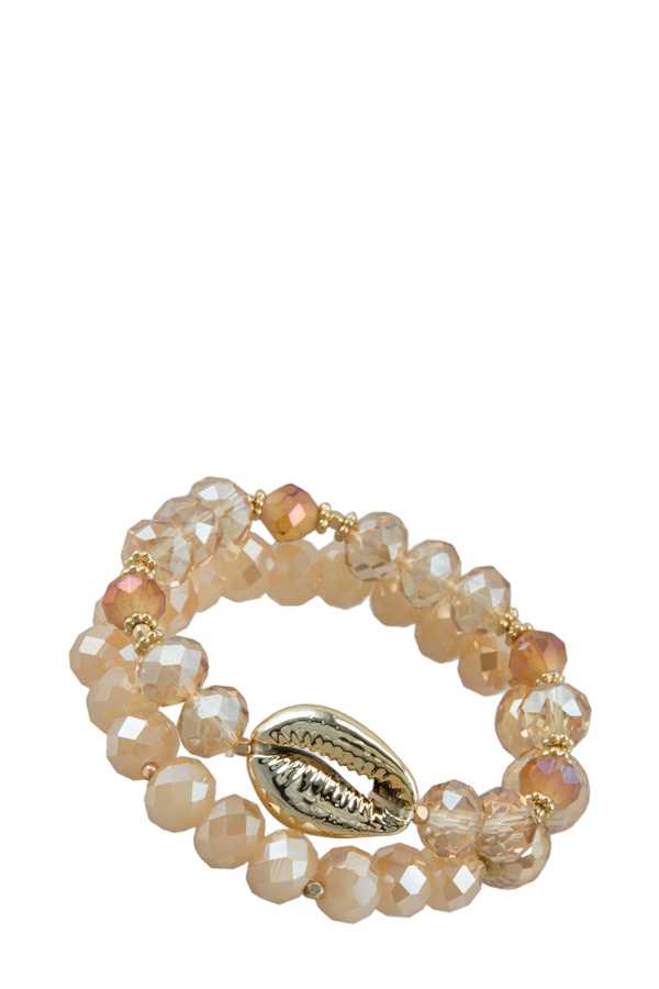 2 Row Stretch Bracelet with Gold Cowrie Shell