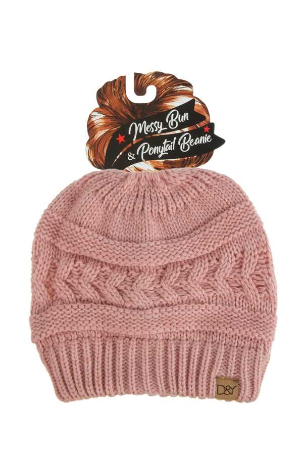 Cable Knit Ponytail Beanie
