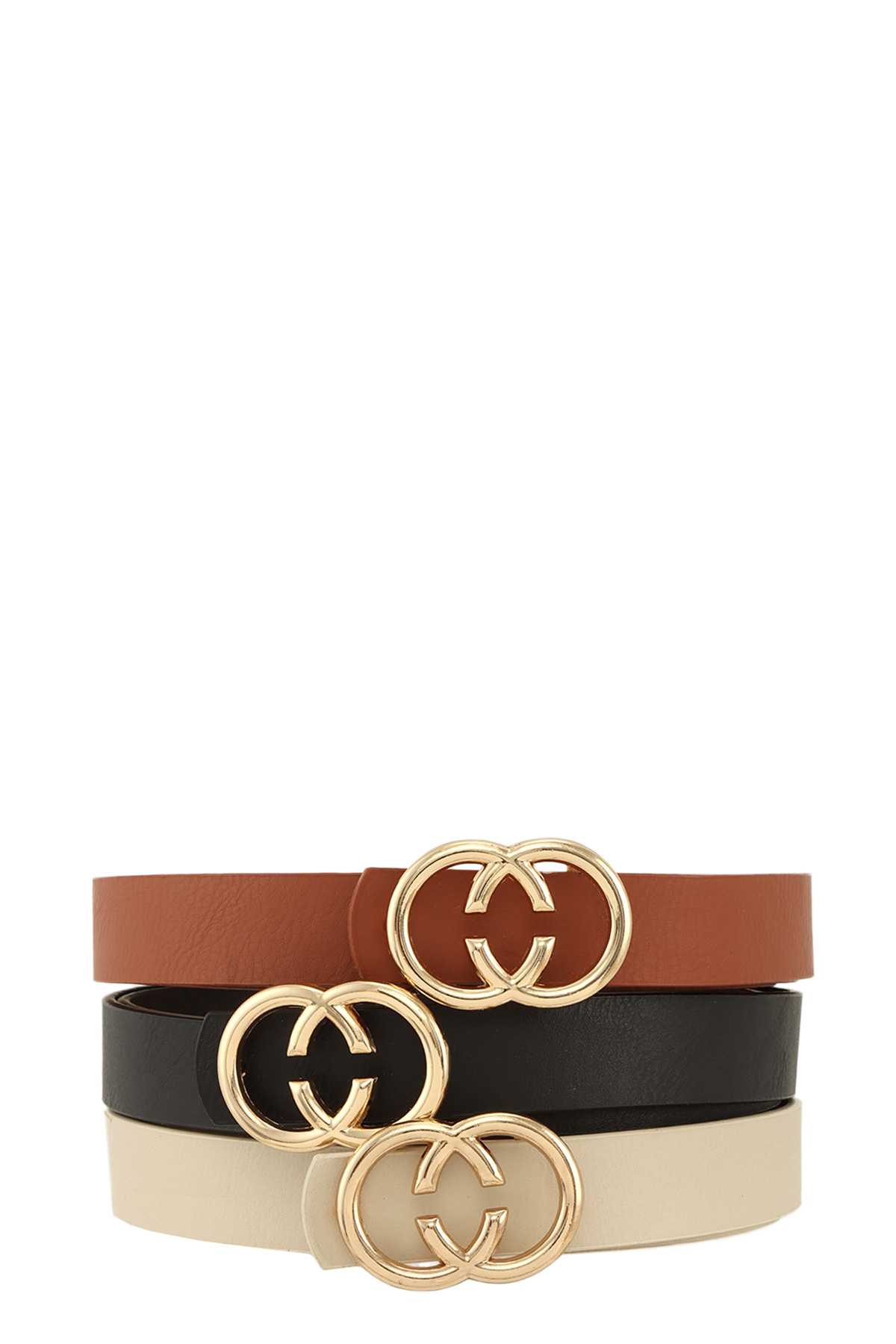 Metal Double C Buckle and Color Trio Belt