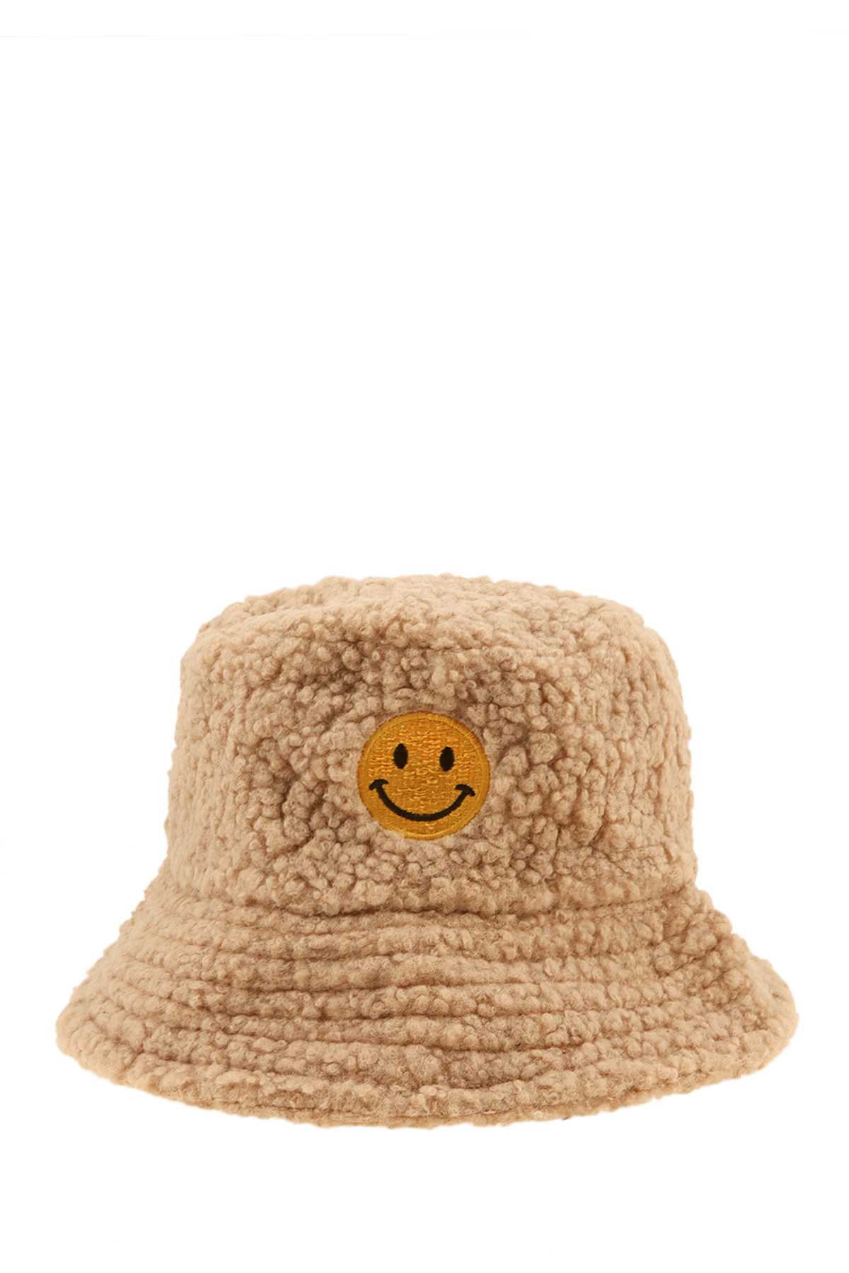 Fleece Bucket Hat with Smile Accent