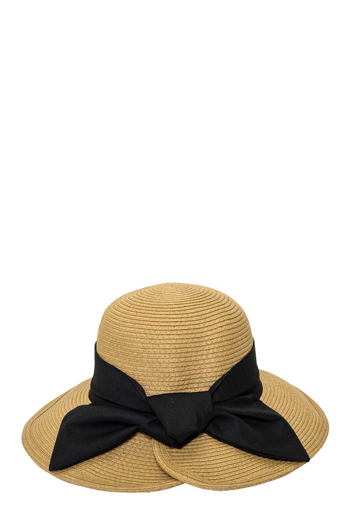 Straw Bucket Hat with Black Ribbon Band