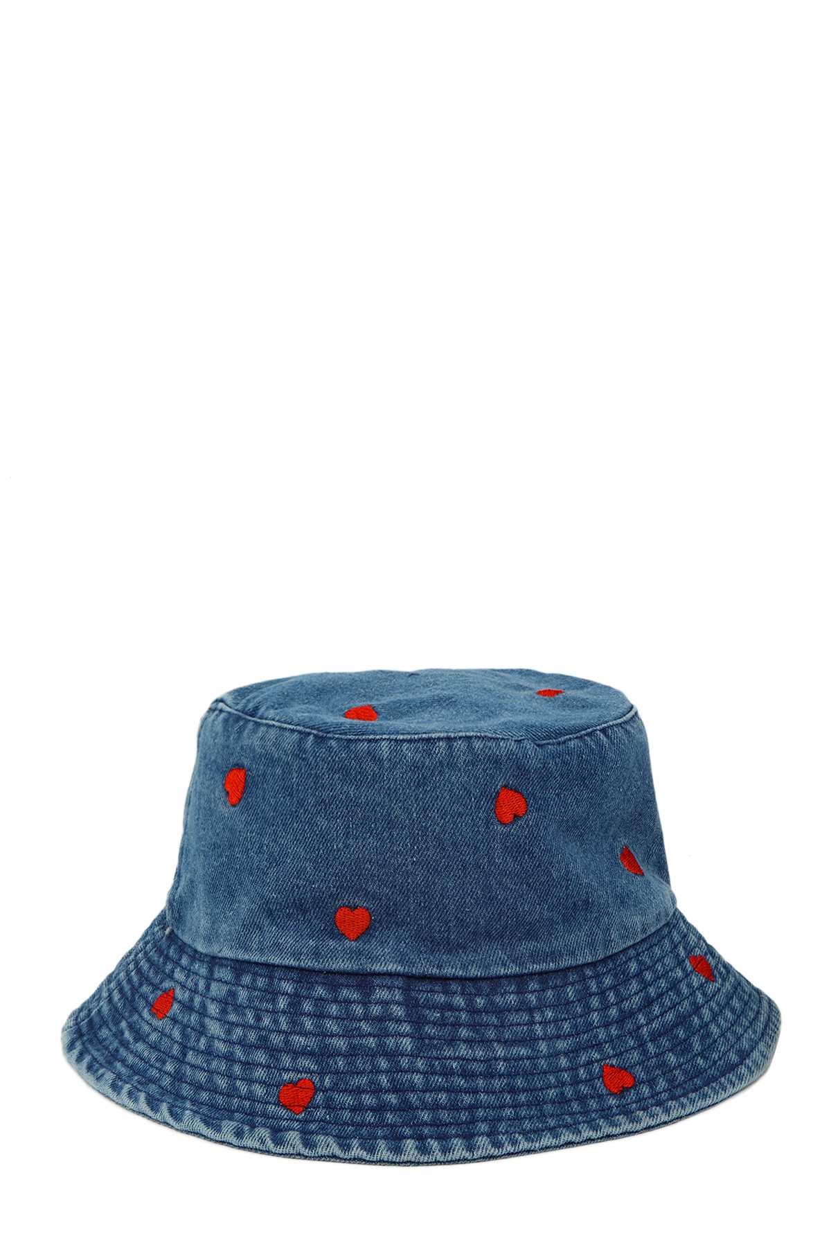 Heart Embroidery Denim Bucket Hat