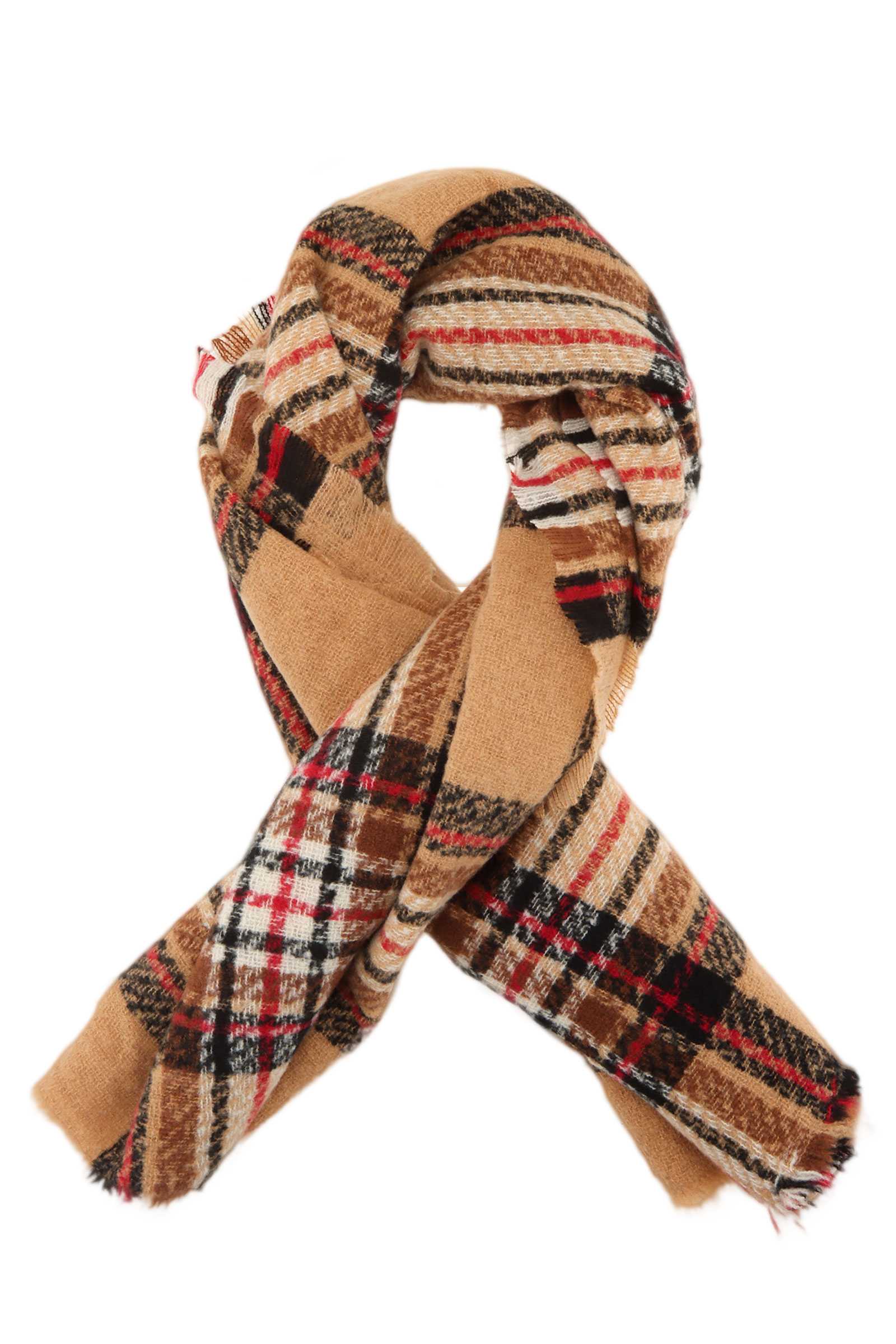 PLAID KNITTED SCARF WITH FRILLED EDGES