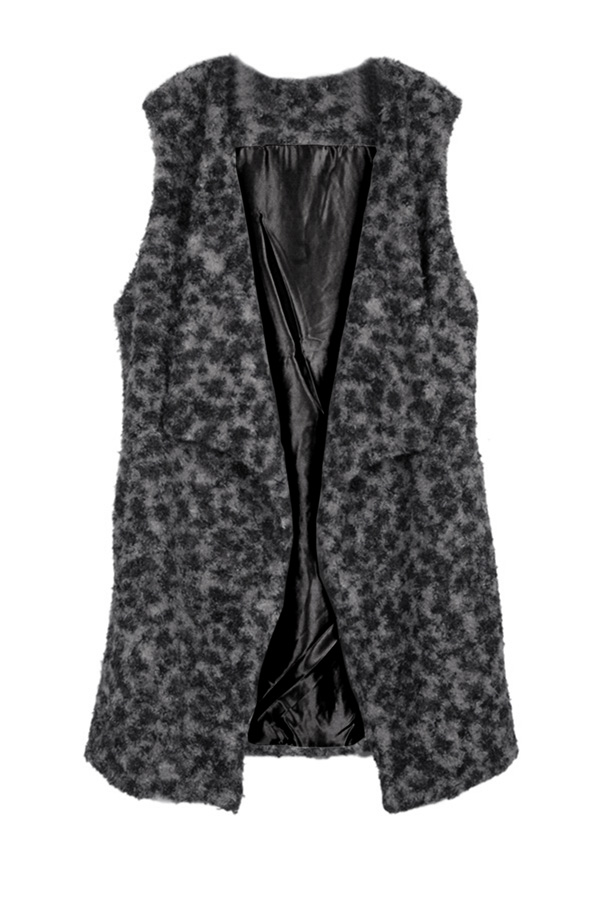 Leopard Faux Shearing Fur Long Vest