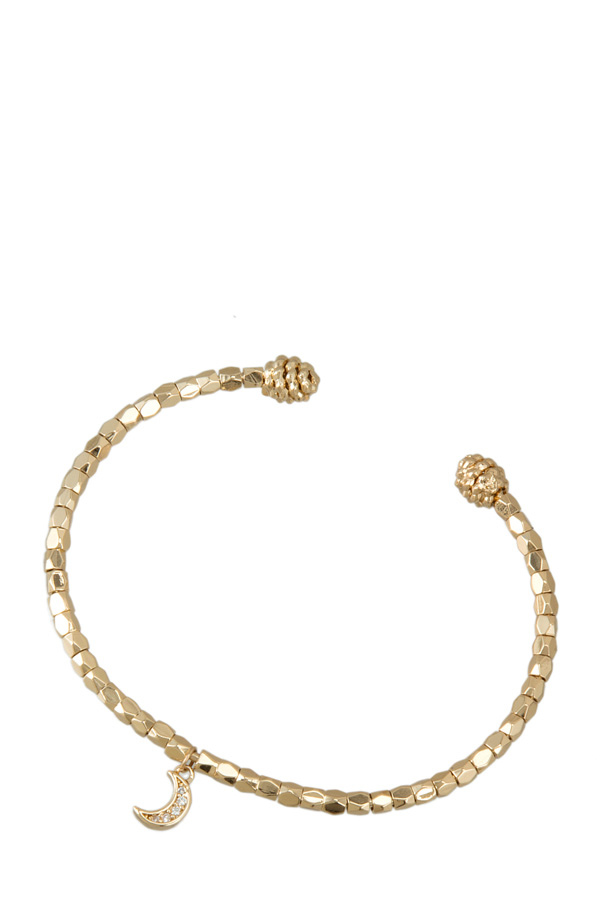 Crescent Charm Brass Bead Bracelet