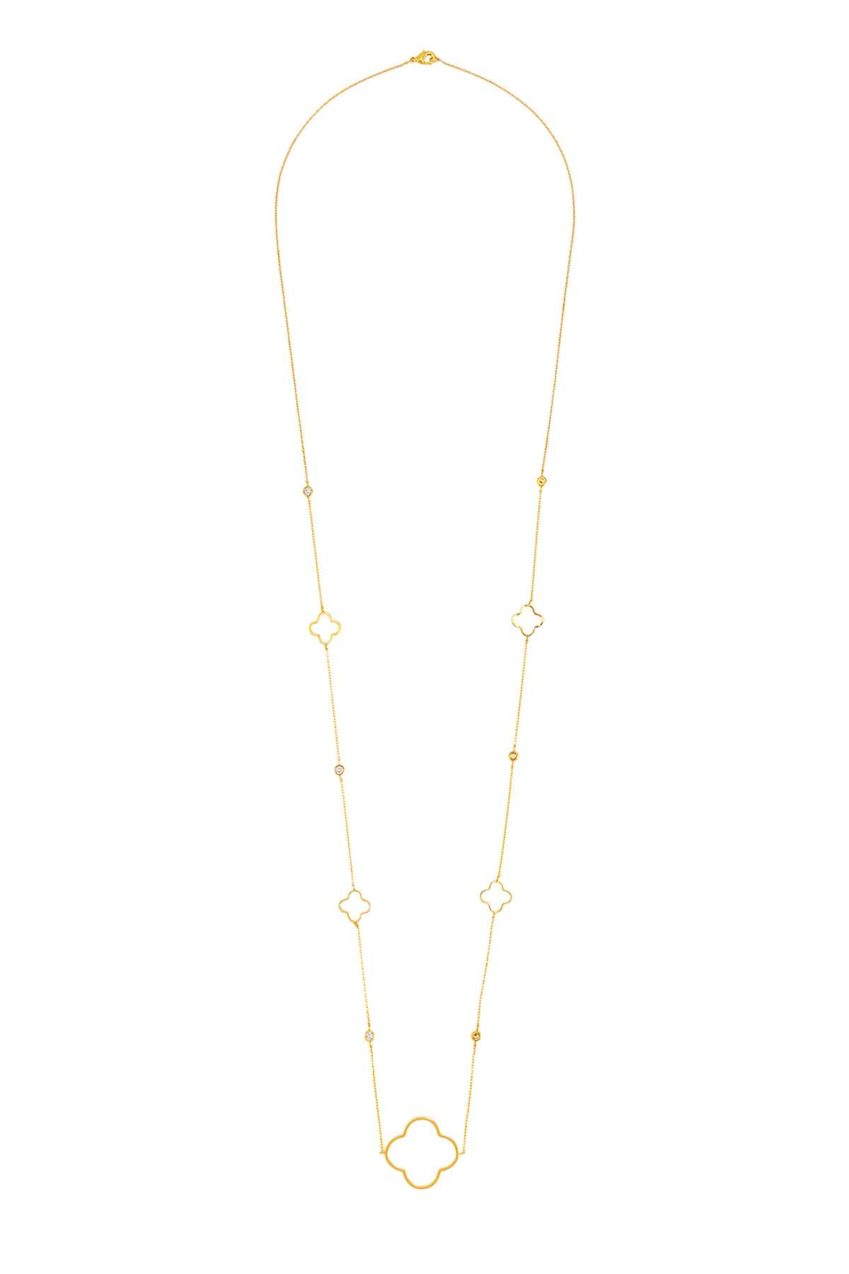 GOLD DIPPED Metal Clover And Cubic Long Necklace