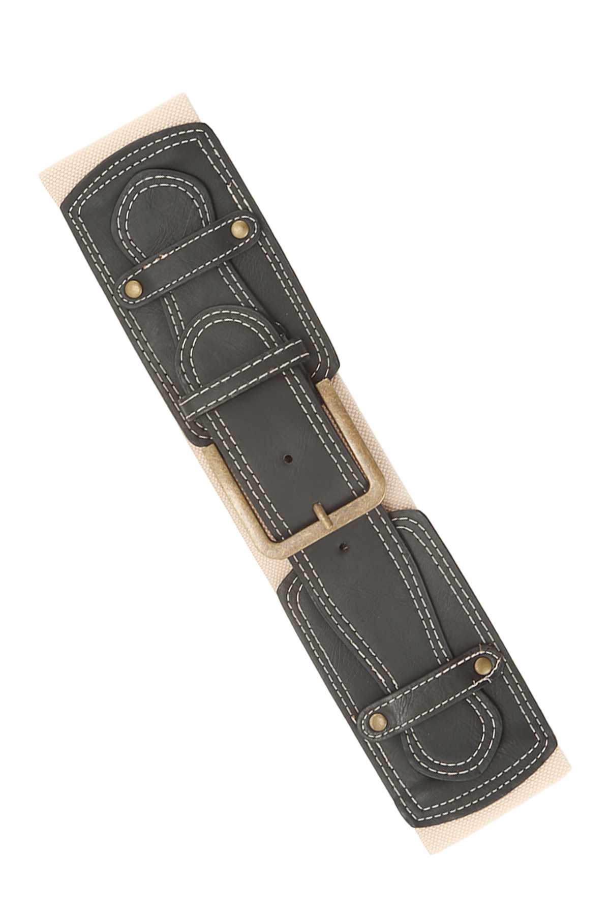 Stitched Buckle Accent Vintage Elastic Belt