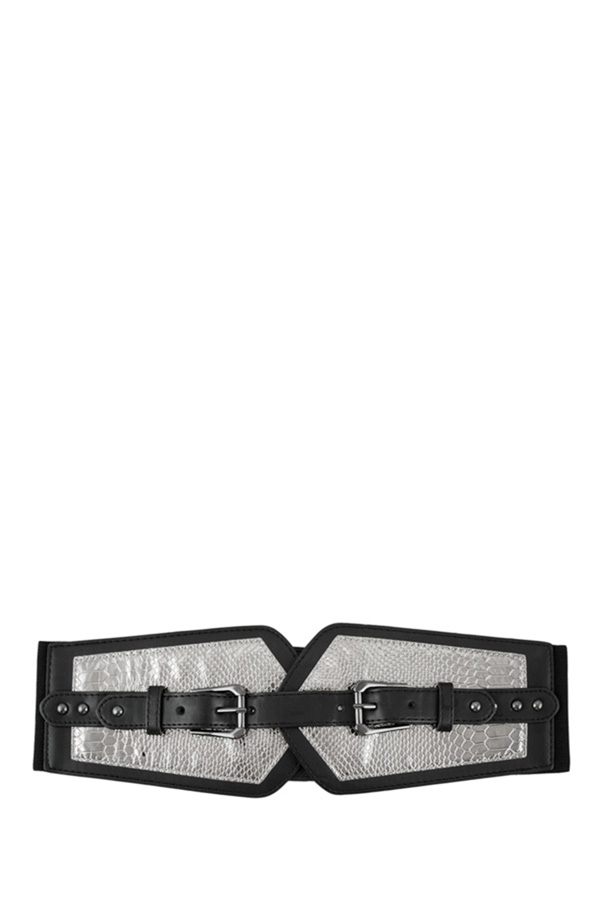 Snake Texture and Double Buckle Wide Elastic Belt