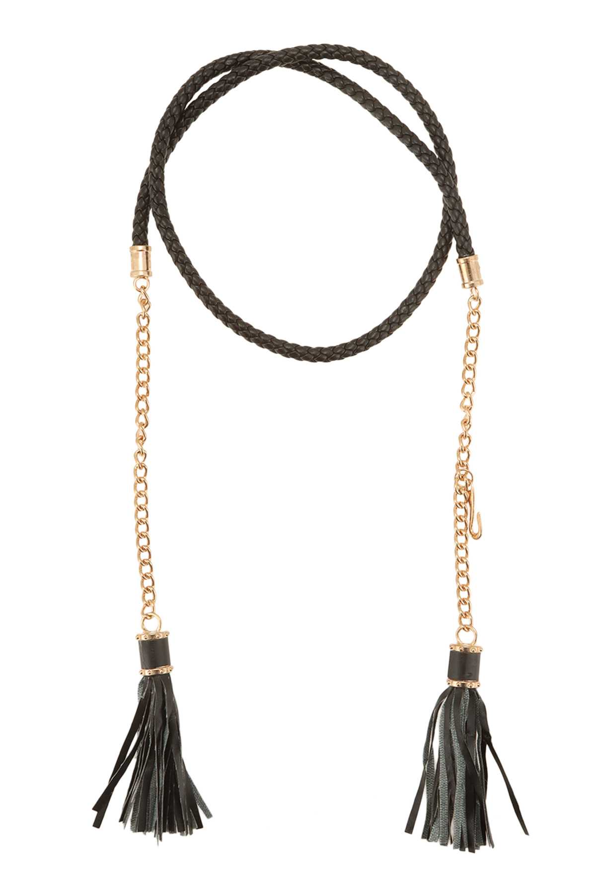 Braided faux leather Belt with chain and tassel