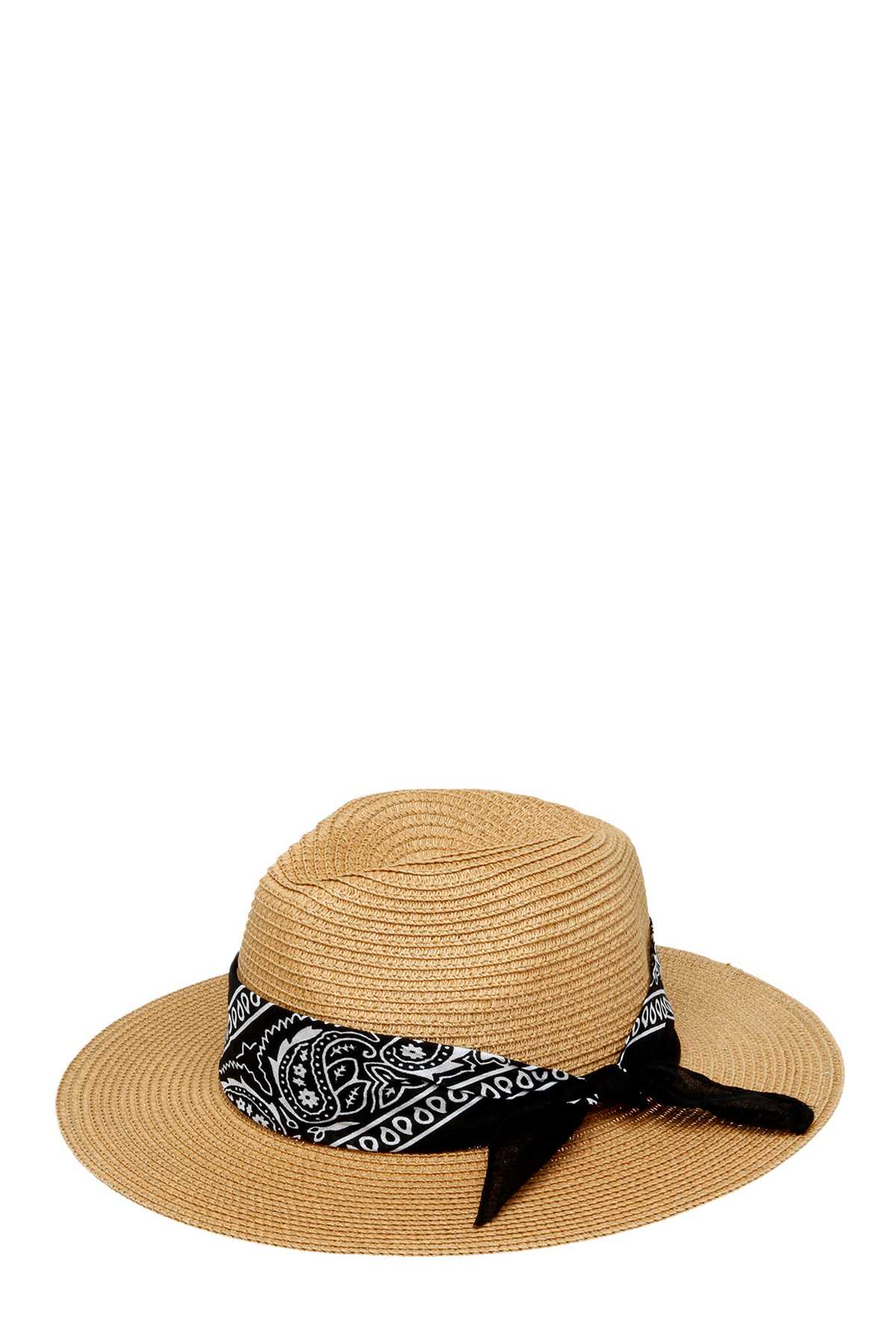 Bandana Tied Fedora Straw Hat