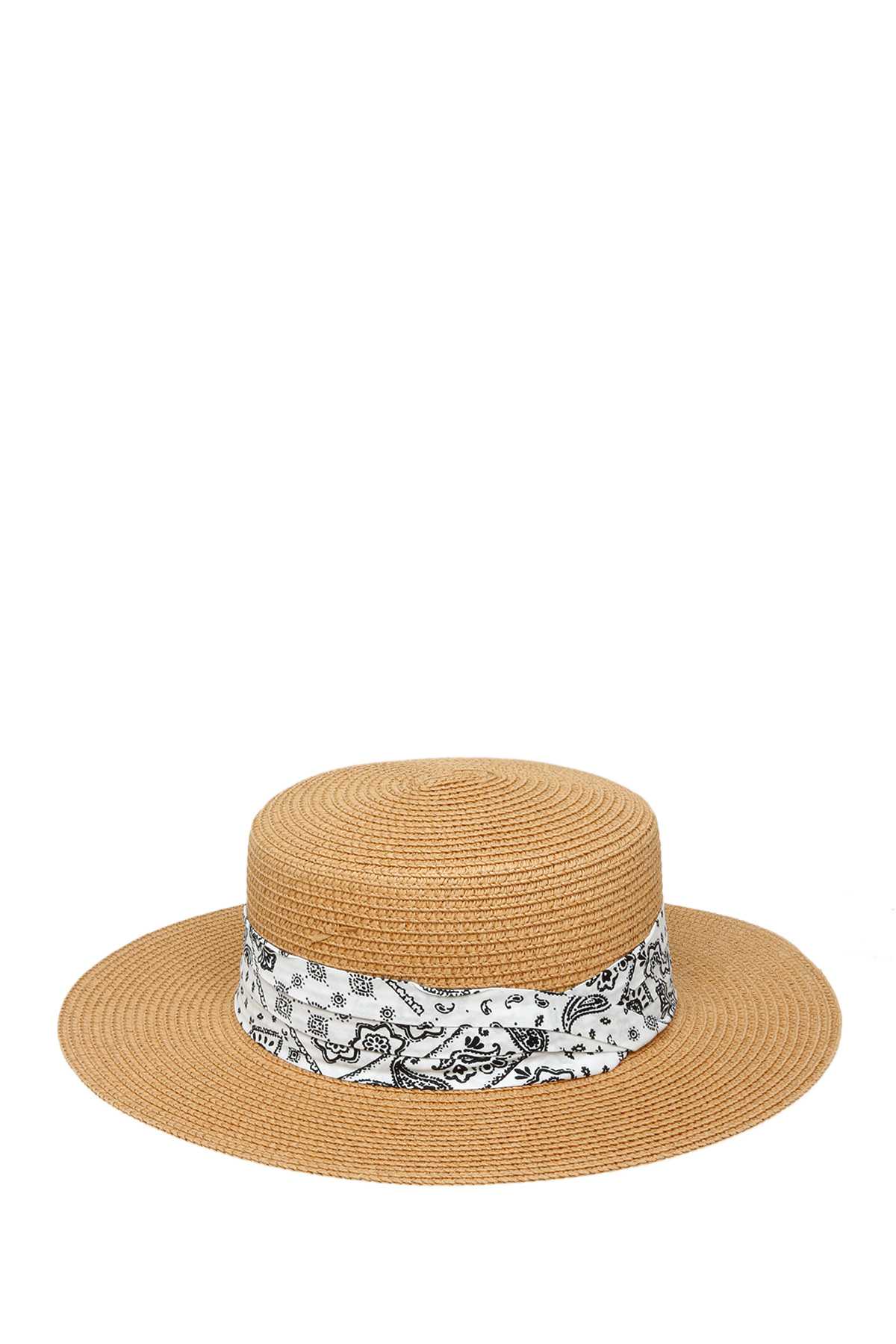 Bandana Wrap Flat Top Straw Hat