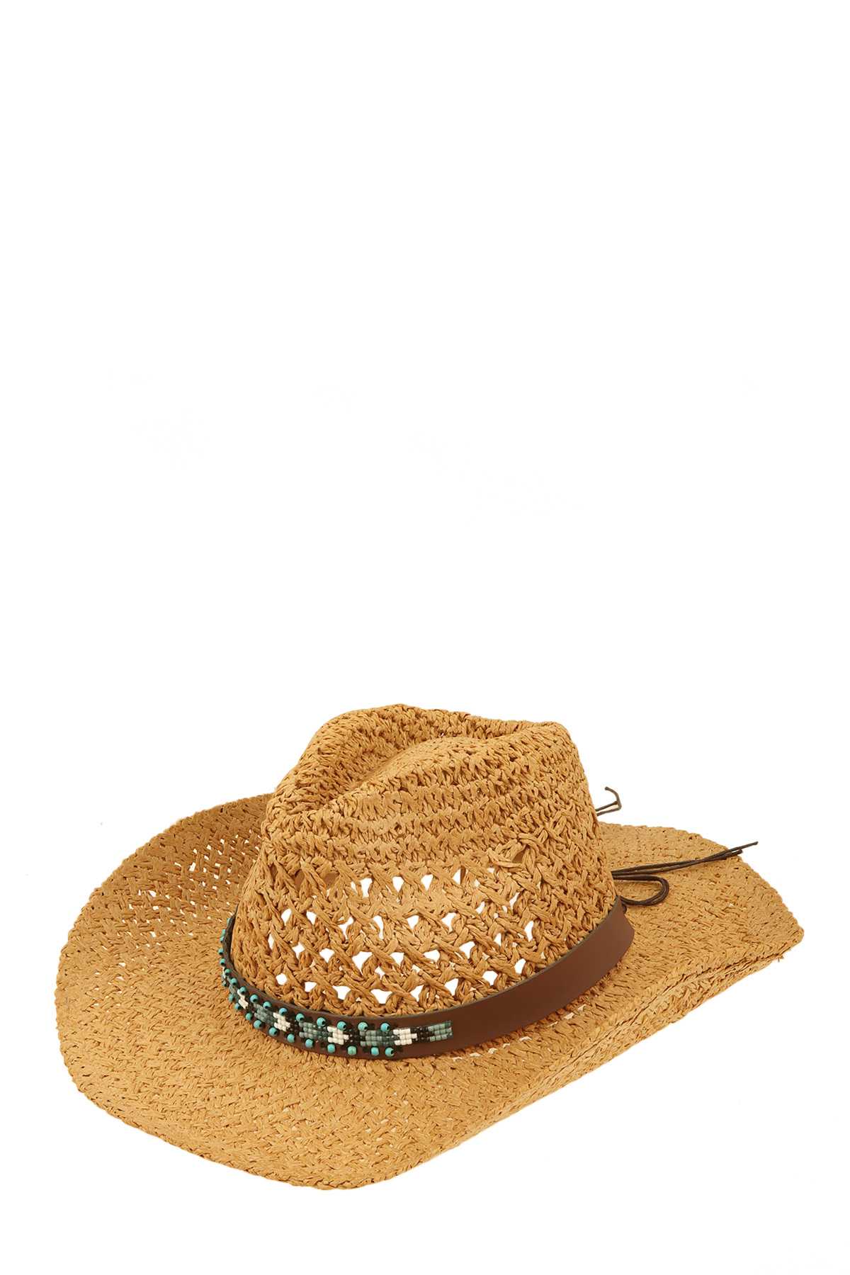 Cowboy Style Beaded Straw Hat