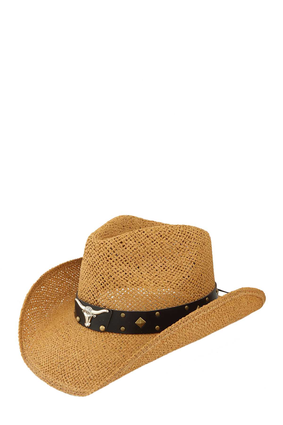 Cow Buckle and Cowboy Style Beaded Straw Hat