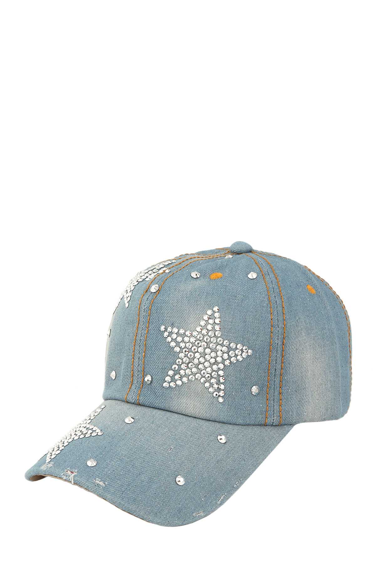 Rhinestone Star and Denim Baseball Cap