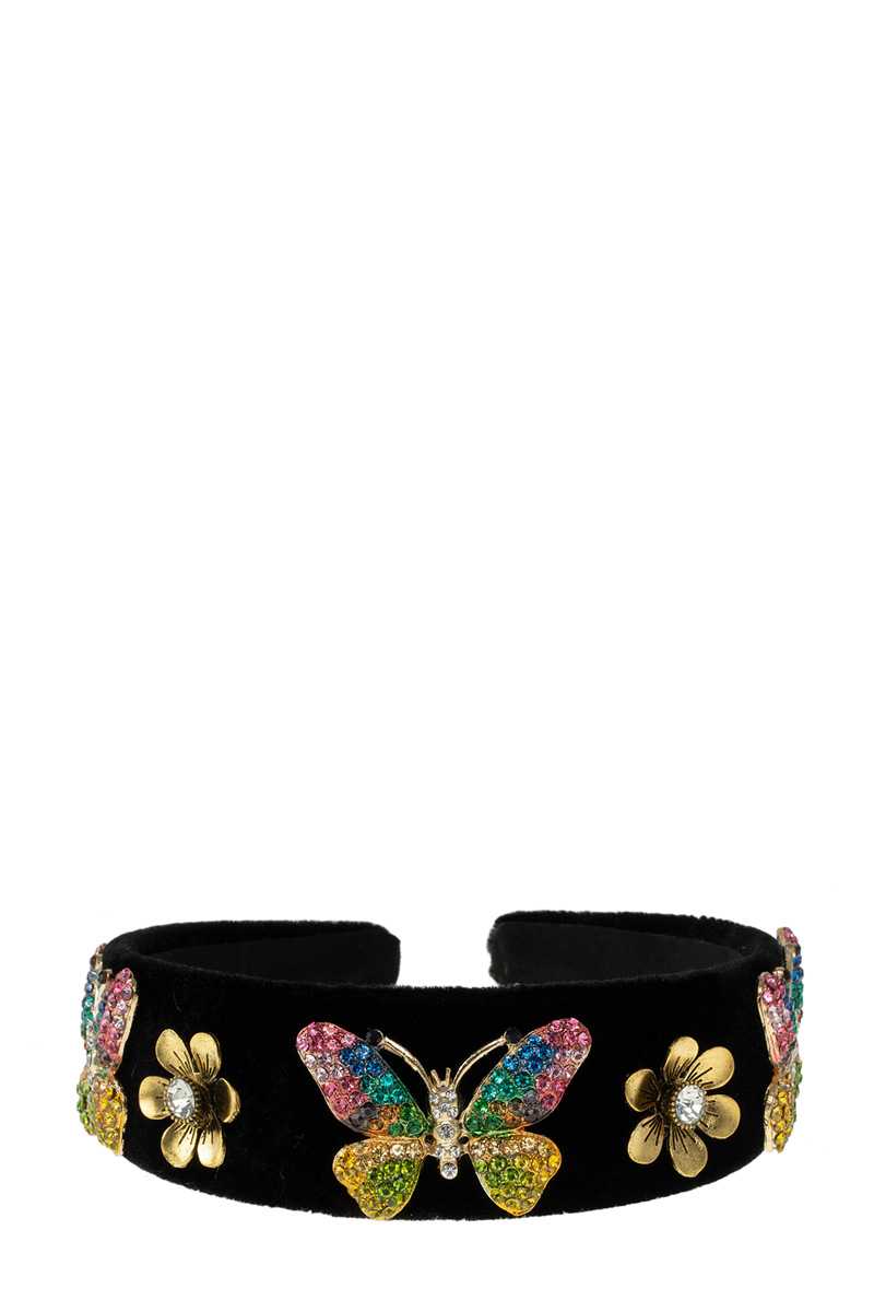 Multi Butterfly Decorated Velvet Head Band