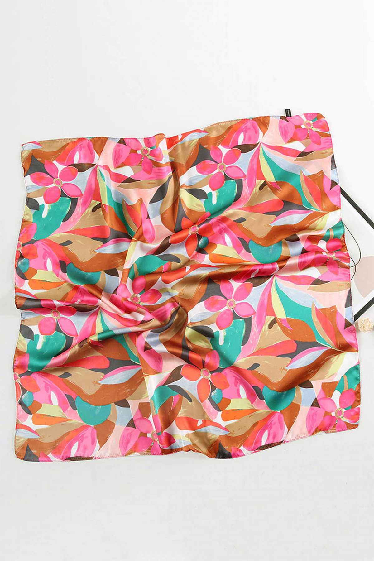 Abstract Floral Silky Square Scarf