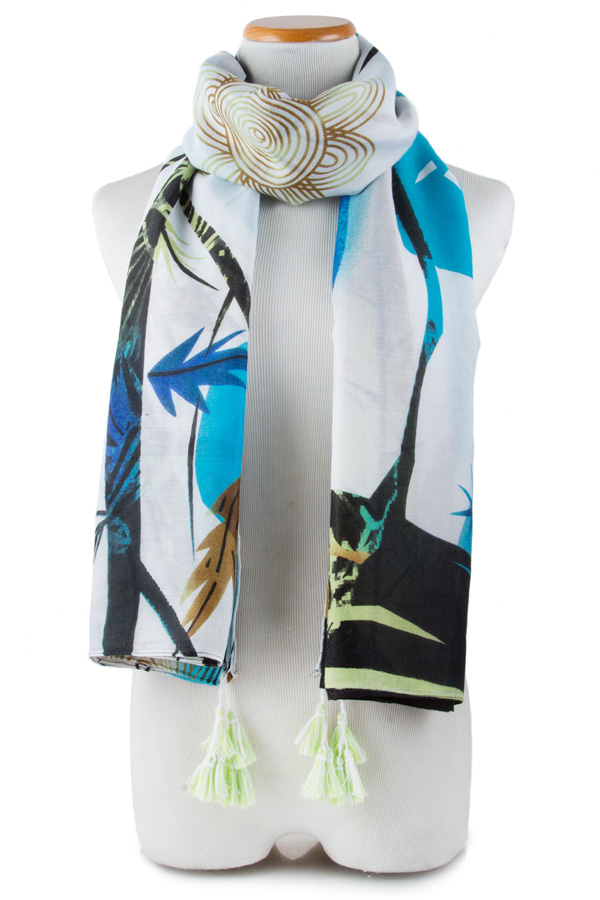 Printed With Tassel Accent Scarf