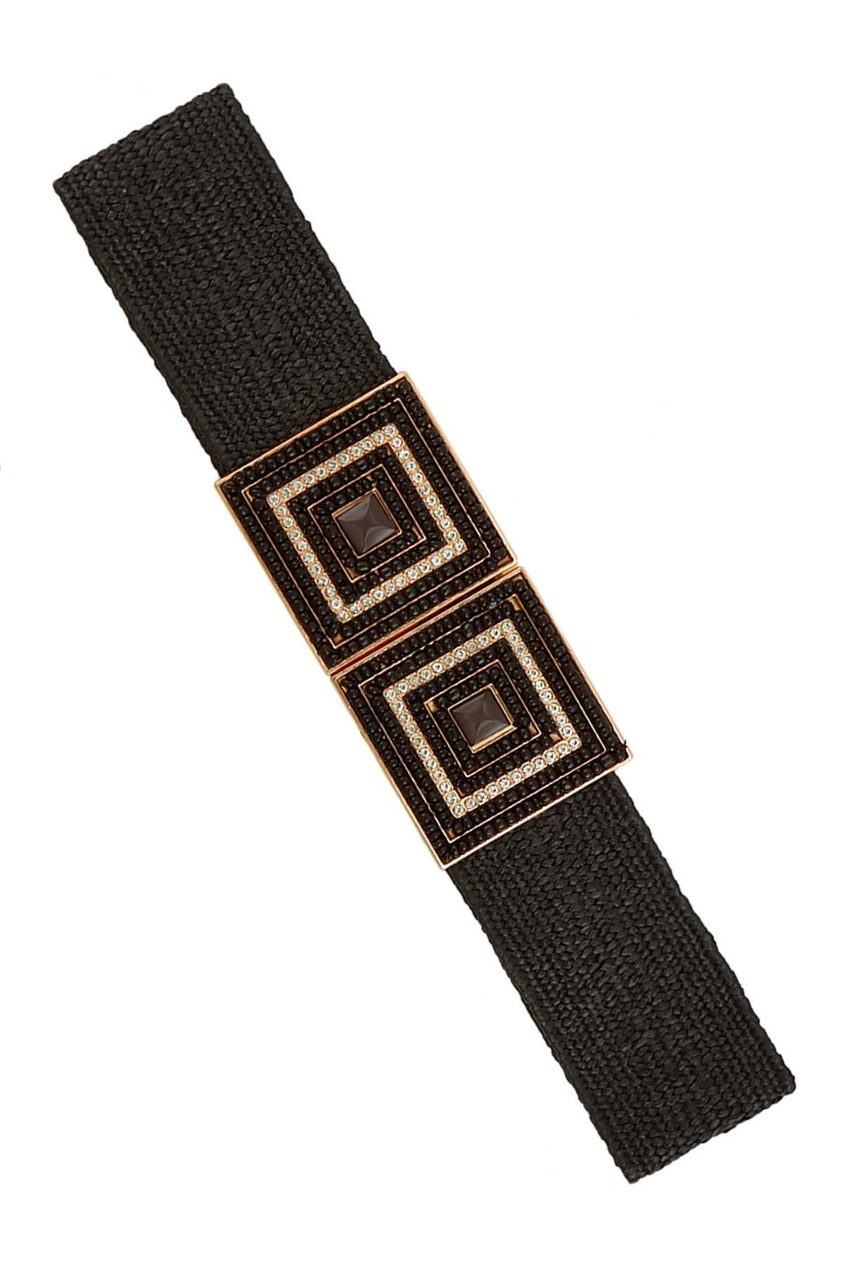 SQUARE BEADS AND CUBIC BUCKLE ELASTIC STRAW BELT