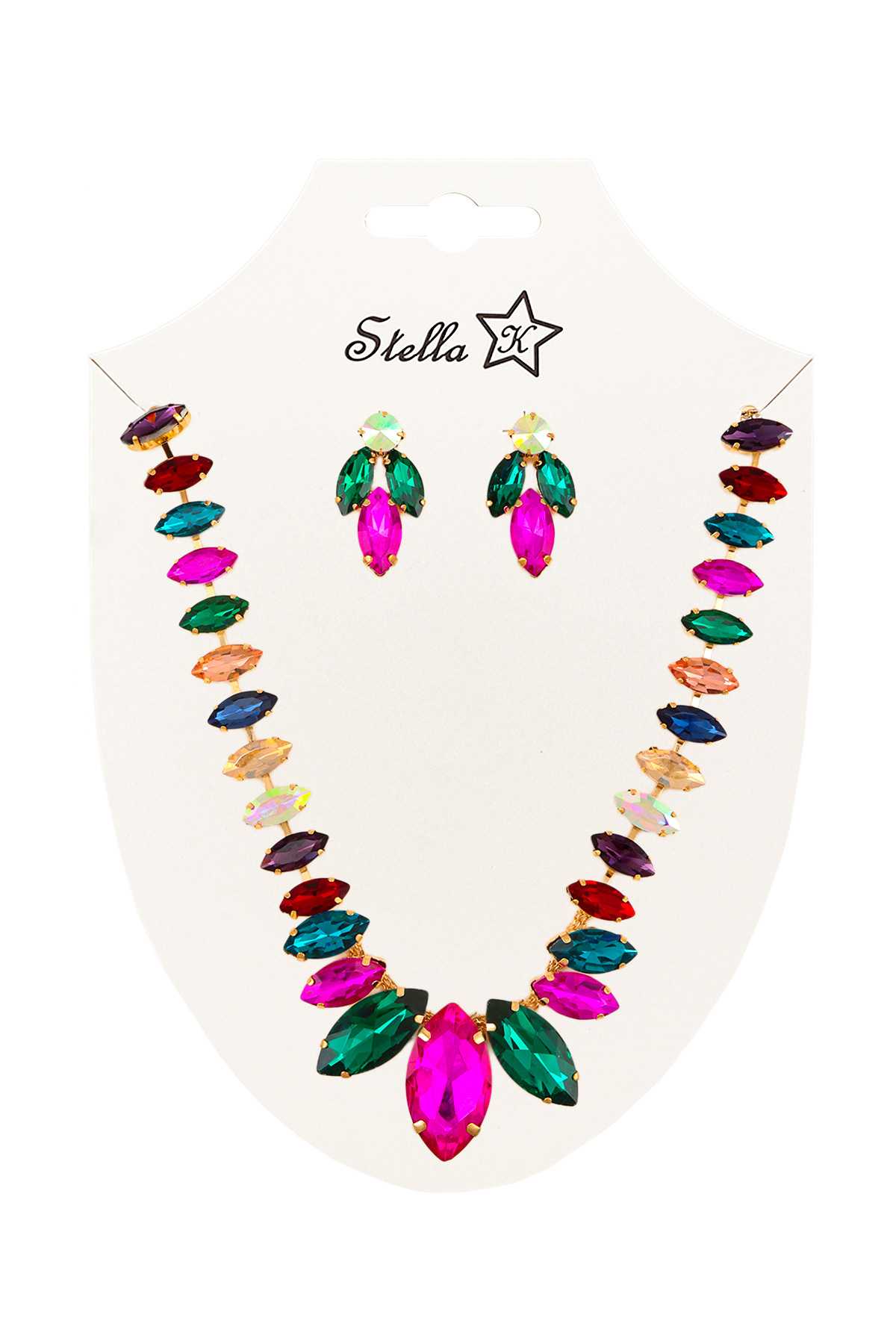 Oval Multi Crystal Statement Necklace