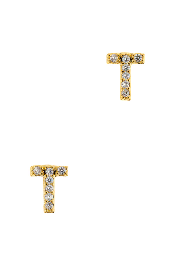 Alphabet "T" cubic zirnonia encrusted tiny delicate earrings