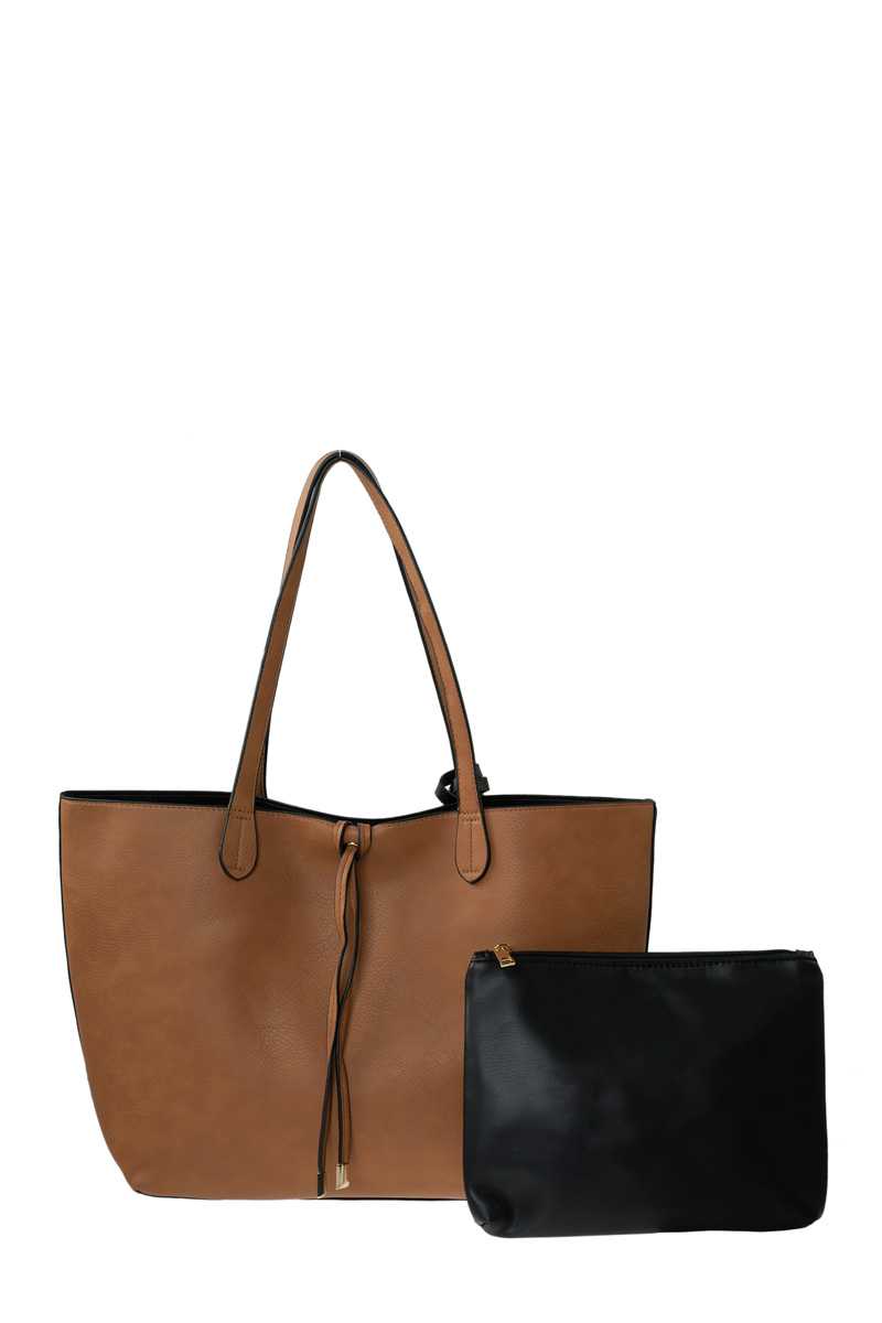 Soft Minimal PU Tote Bag With Removable Pouches